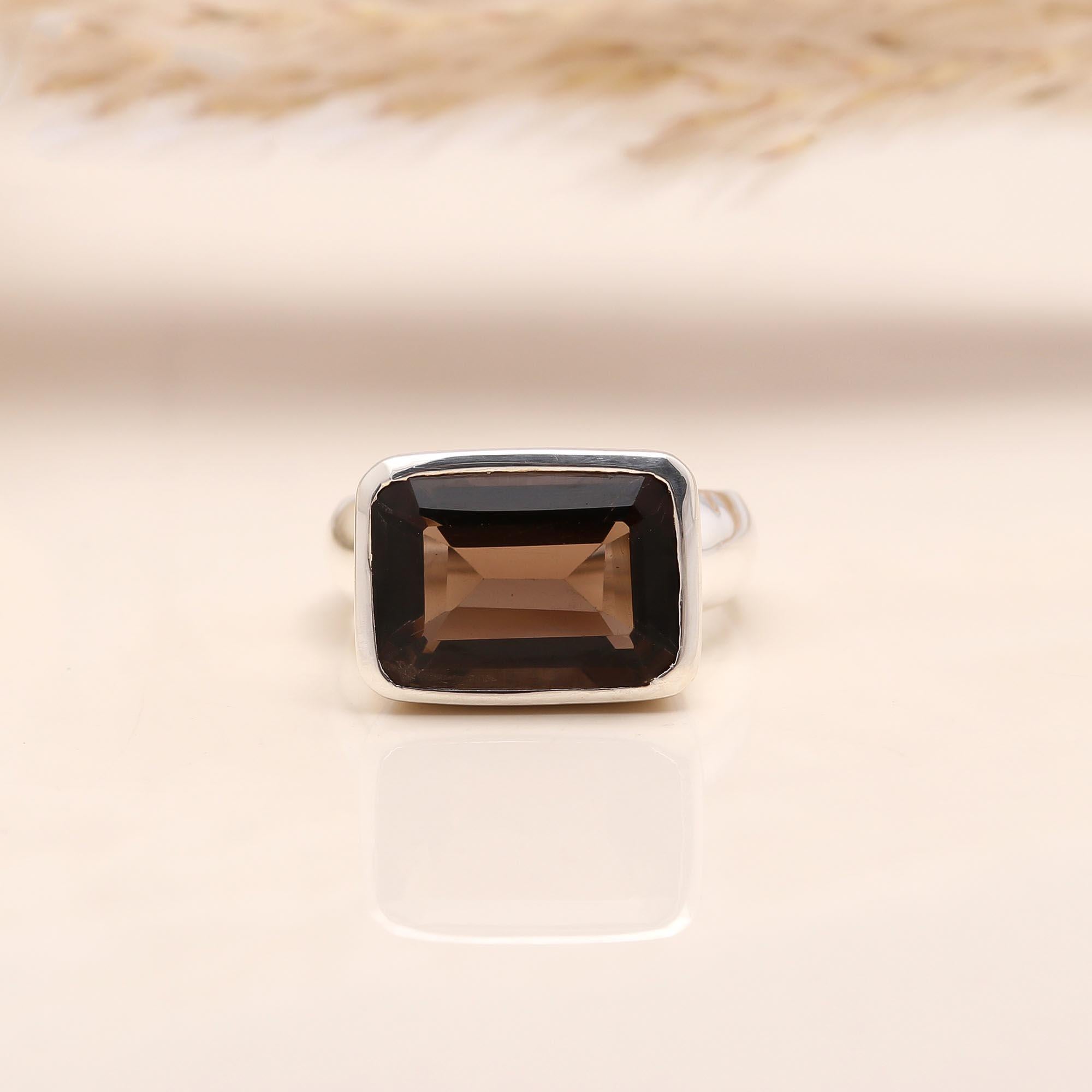 The Modern Monolith: Rectangular Smoky Quartz Ring