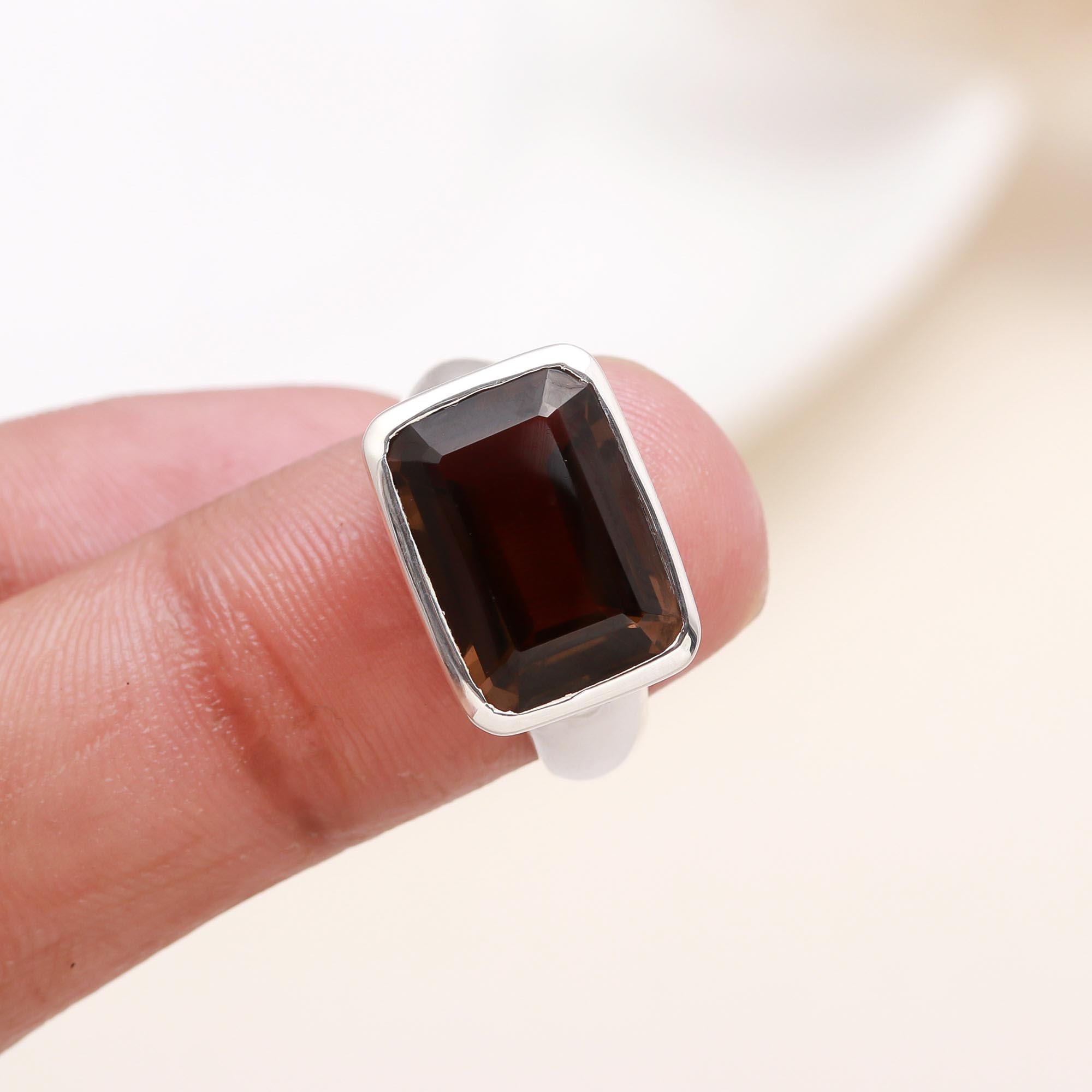 The Modern Monolith: Rectangular Smoky Quartz Ring