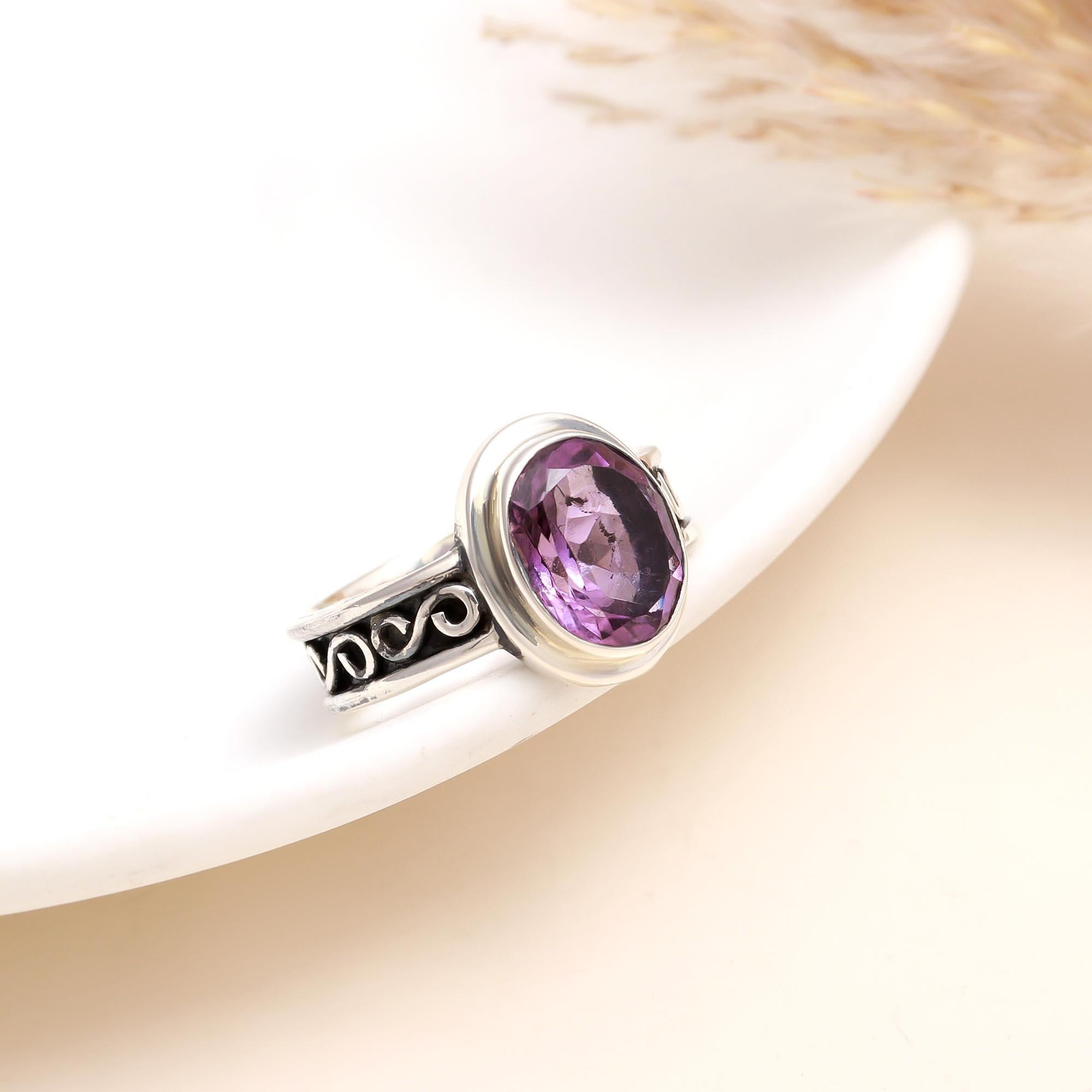 The Scroll Frame: Cushion Cut Amethyst Ring