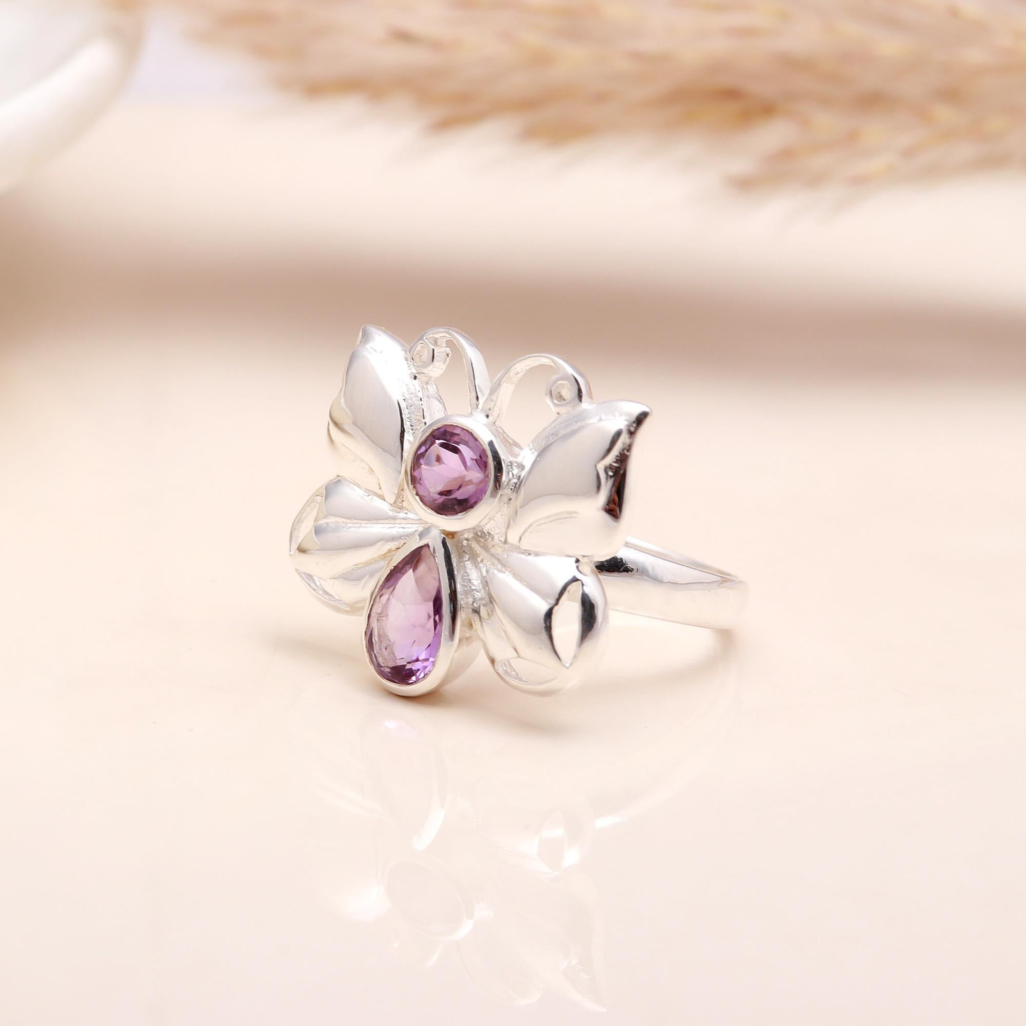 The Violet Wing: Amethyst Butterfly Ring
