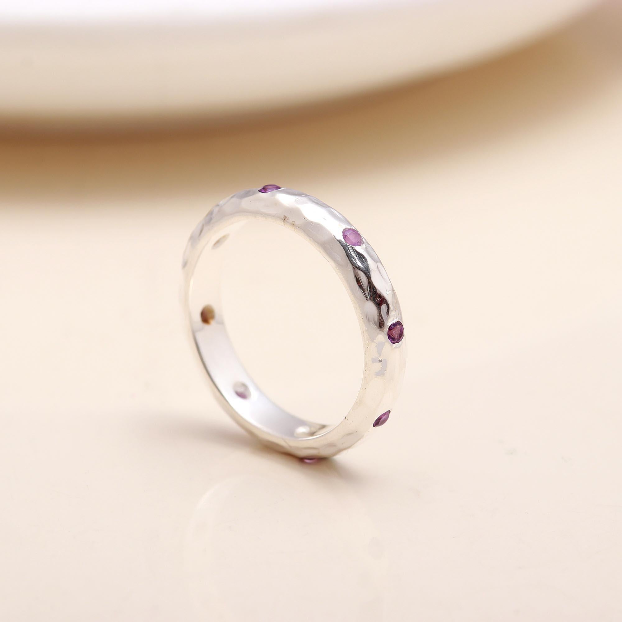 Flush Set Amethyst: Textured Stacking Band