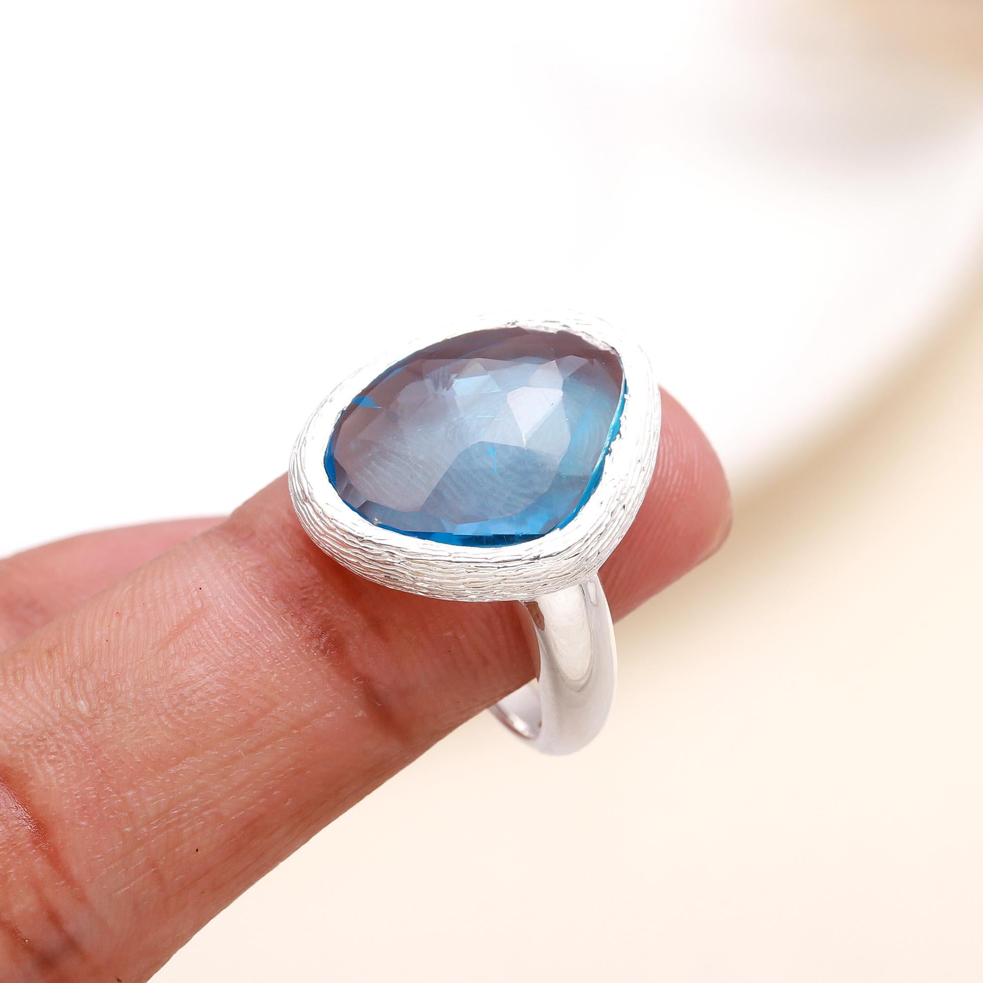 Organic Blue Topaz: Brushed Silver Cocktail Ring