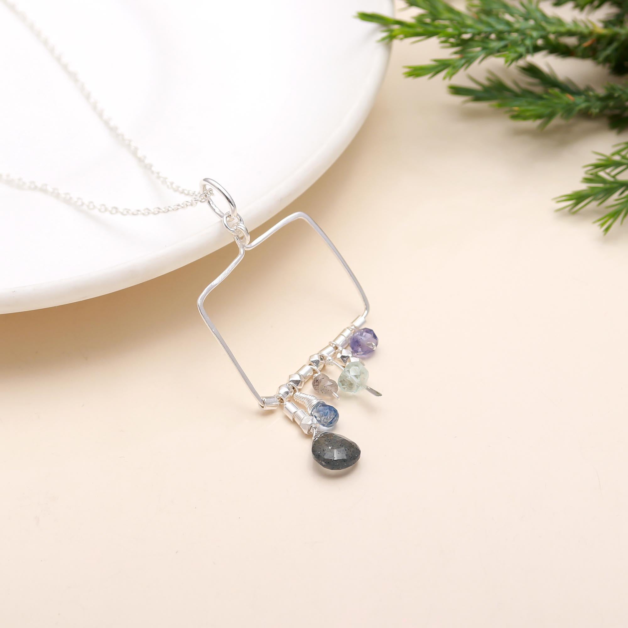 925 Silver Multi-Gemstone Pendant Necklace