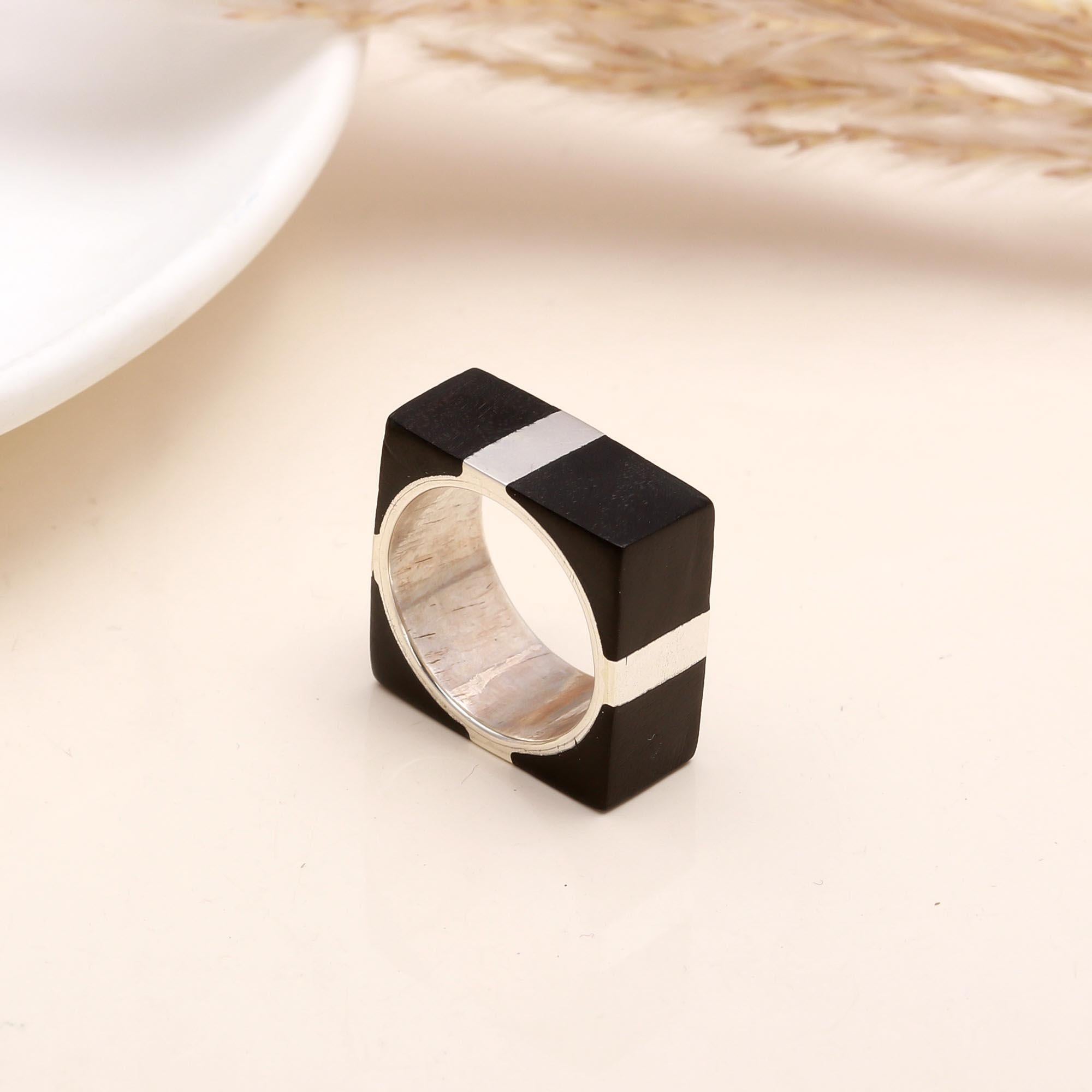 Black Onyx Inlay: Geometric Square Ring