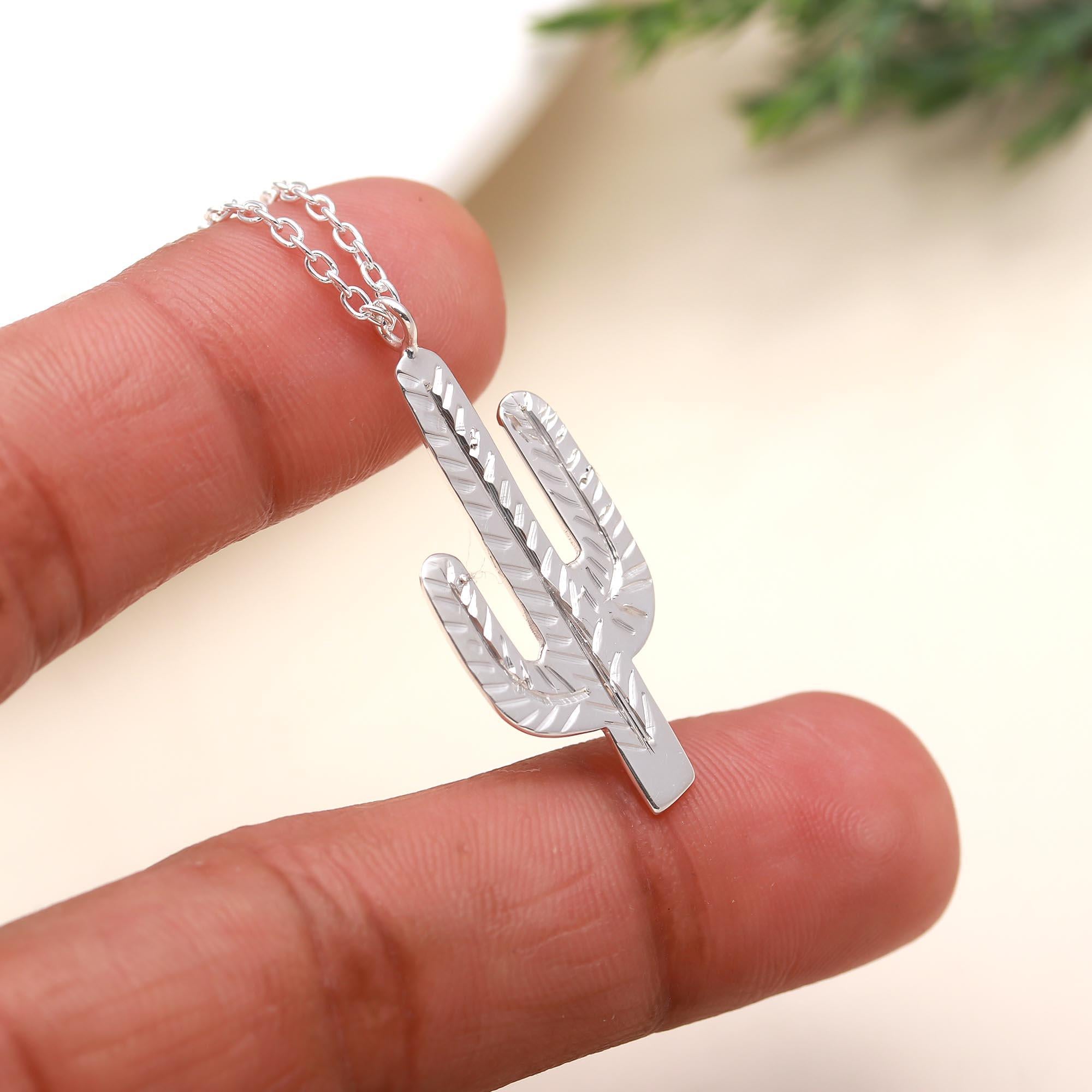 925 Silver Cactus Pendant Necklace