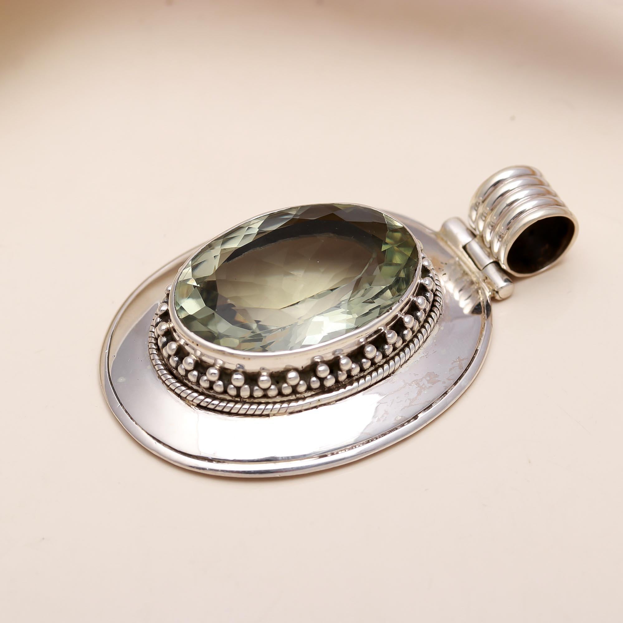 The Vintage Mint: Large Green Amethyst Textured Pendant