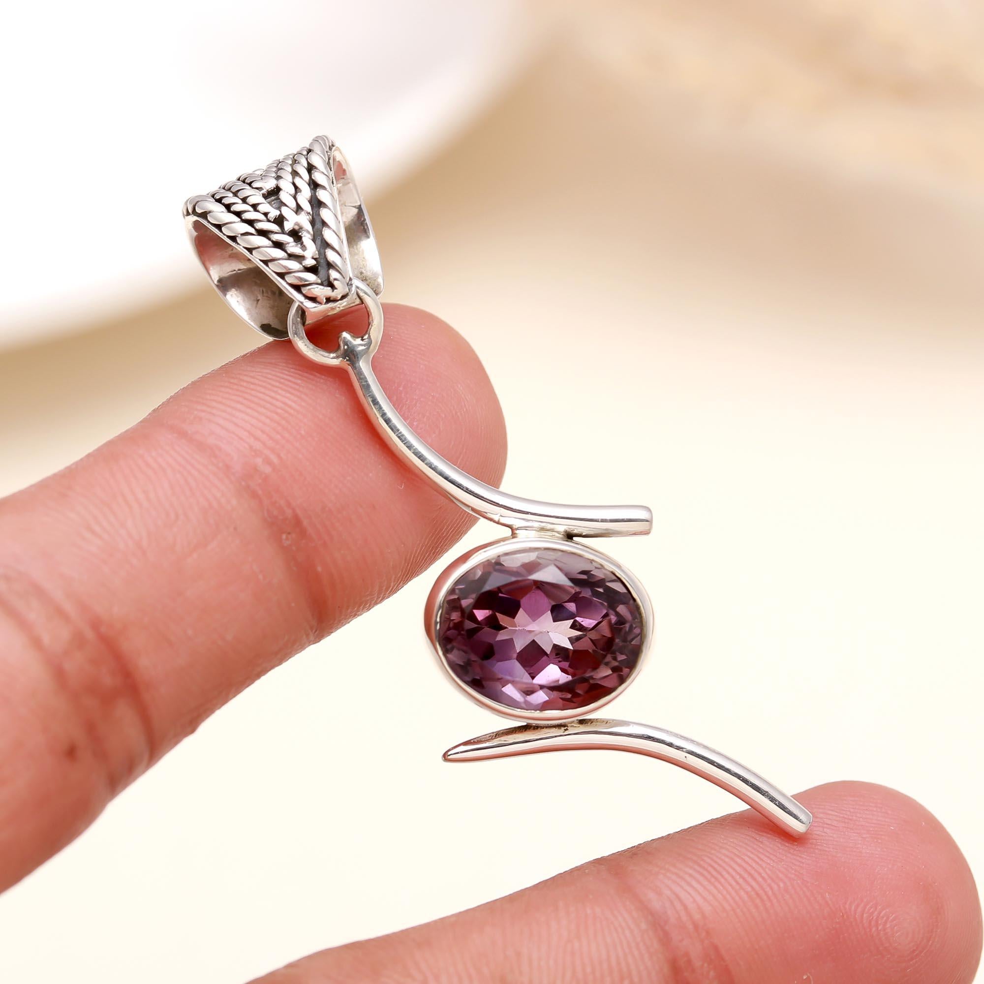The Modern Wave: Amethyst Articulated Silver Pendant