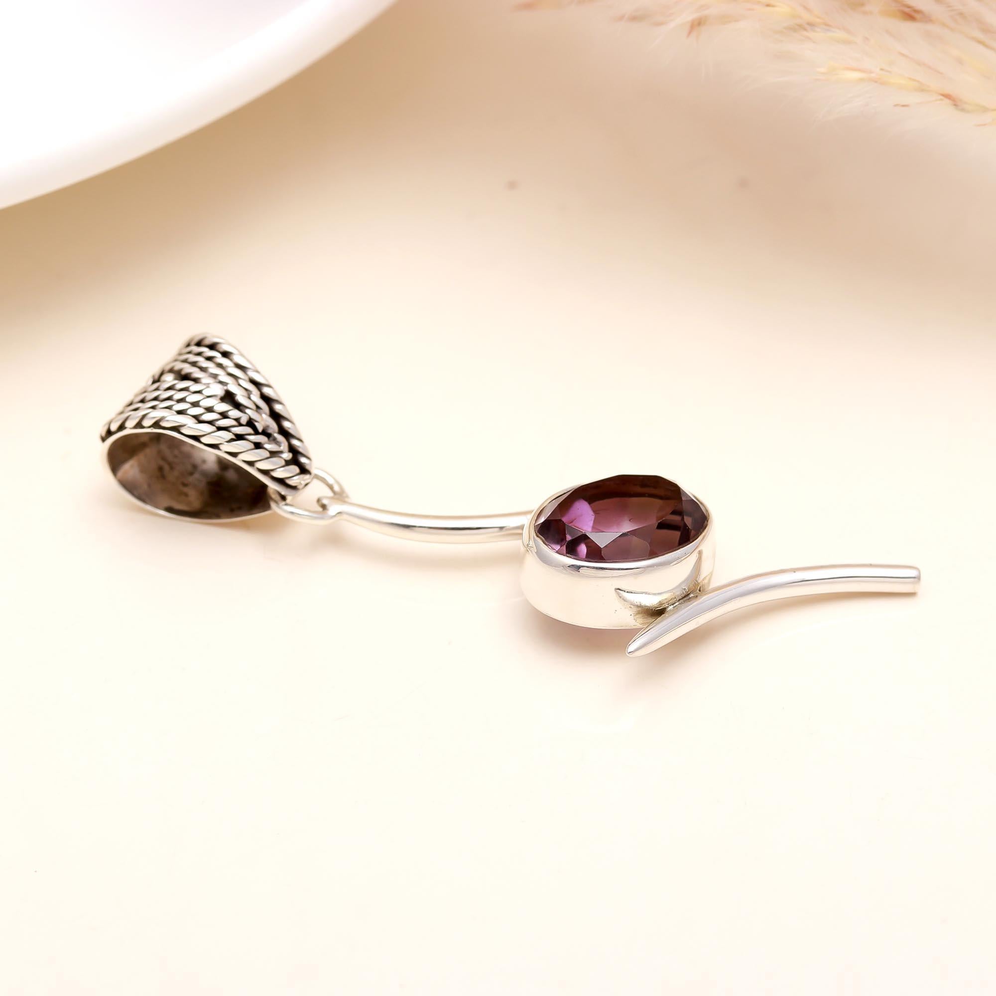 The Modern Wave: Amethyst Articulated Silver Pendant