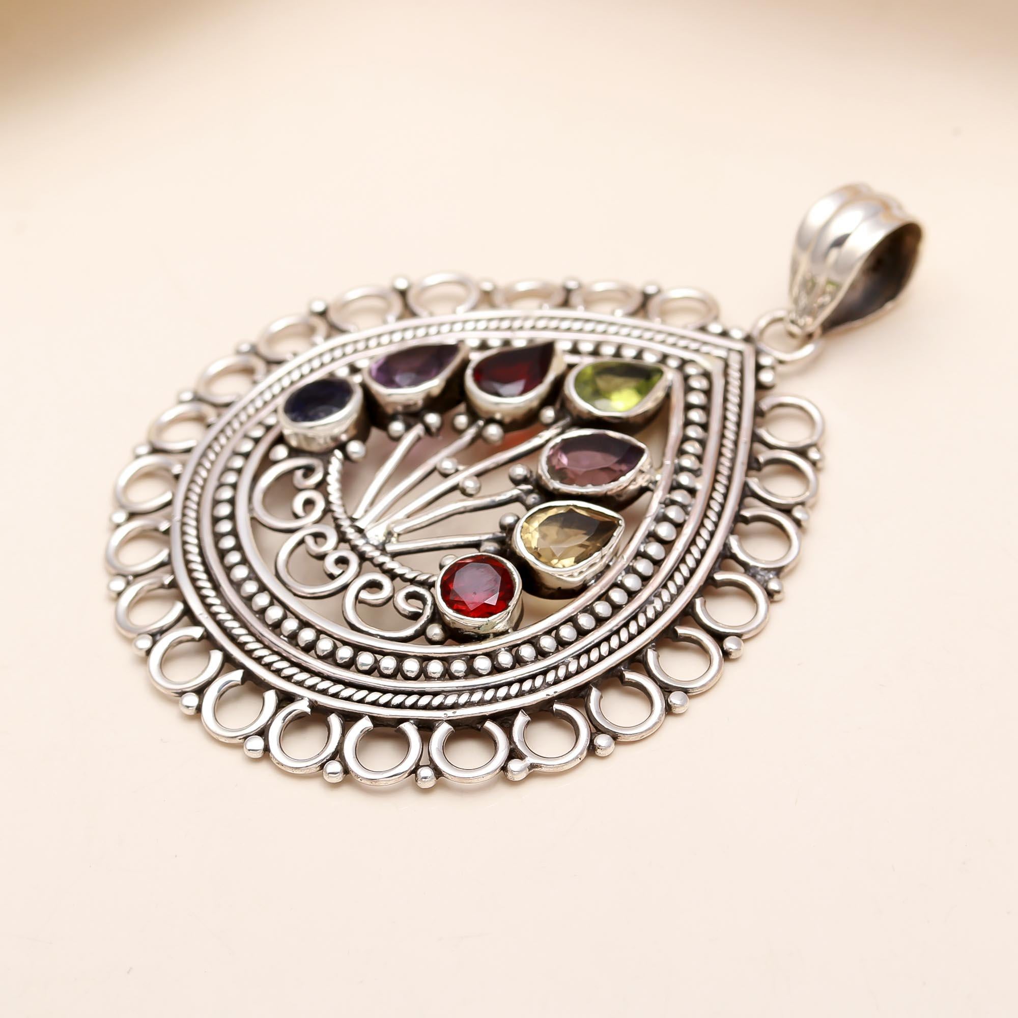 The Boho Bouquet: Multi-Gemstone Teardrop Medallion