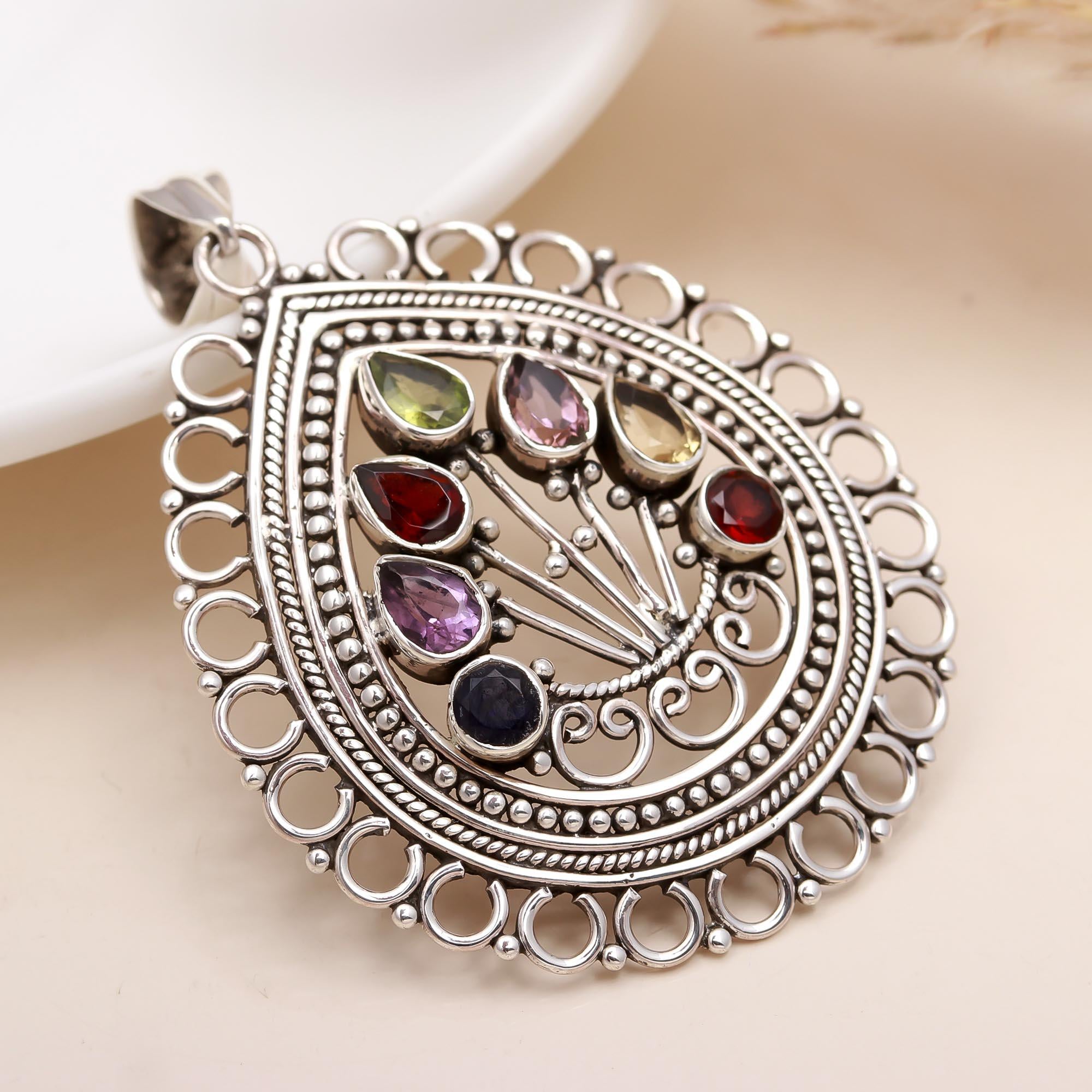 The Boho Bouquet: Multi-Gemstone Teardrop Medallion