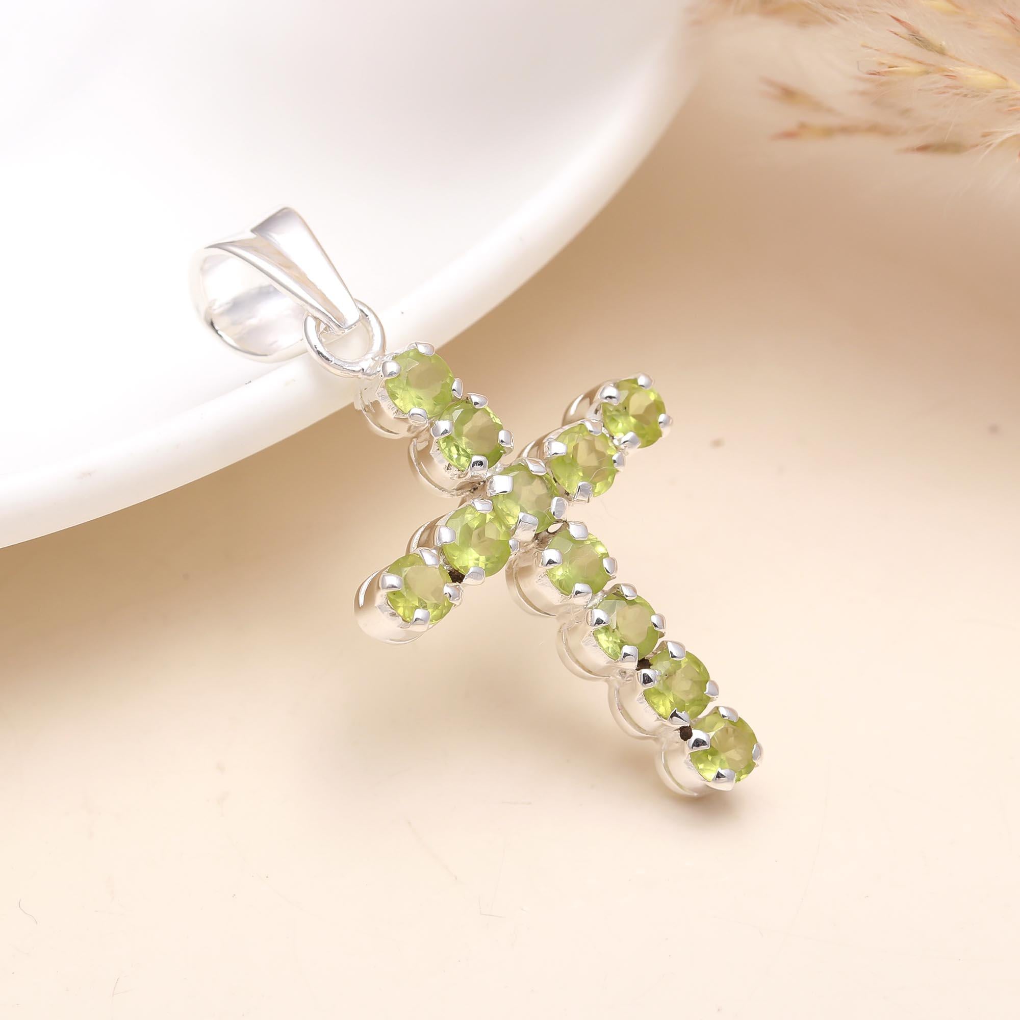 The Verdant Faith: Peridot Gemstone Cross Pendant