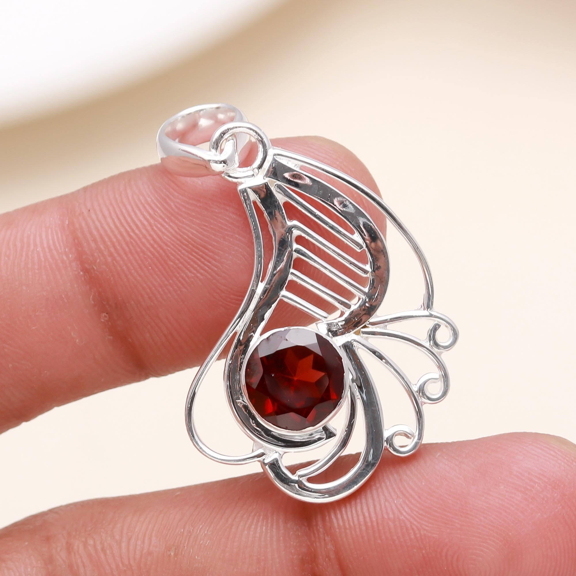The Scarlet Wing: Red Garnet Filigree Drop Pendant