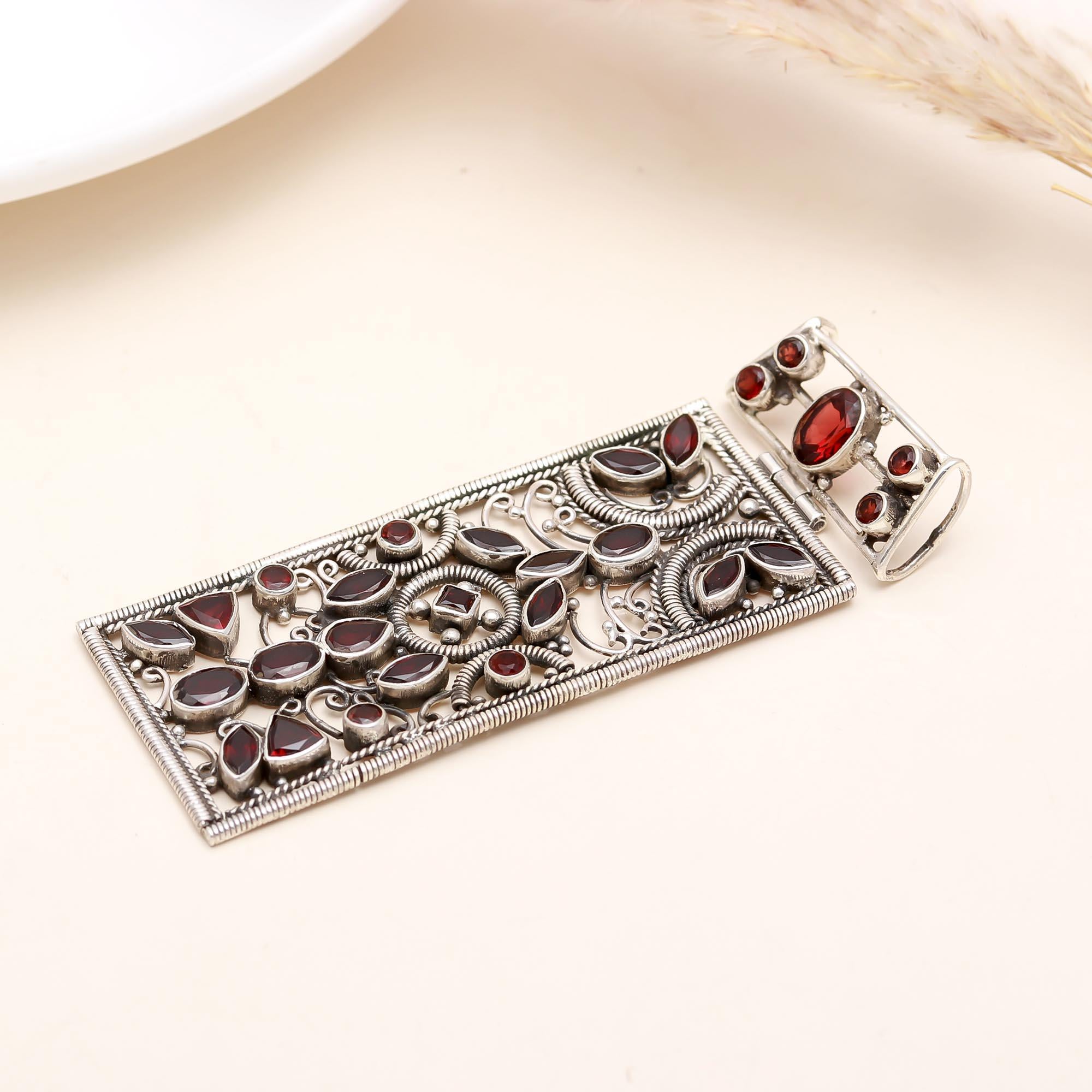 The Crimson Tapestry: Vintage Style Sterling Silver & Garnet Pendant