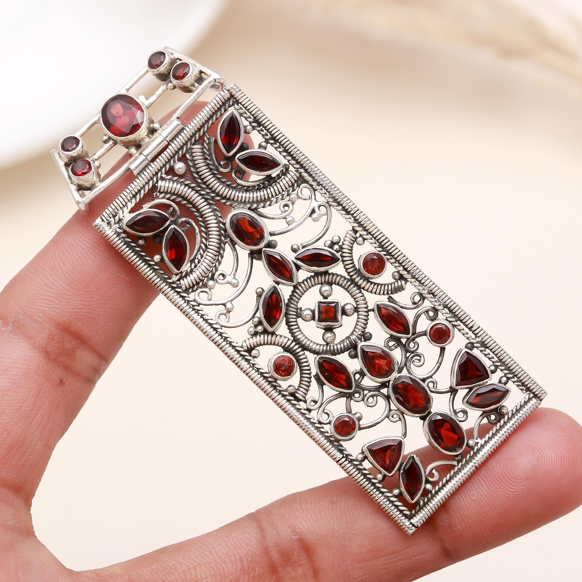The Crimson Tapestry: Vintage Style Sterling Silver & Garnet Pendant