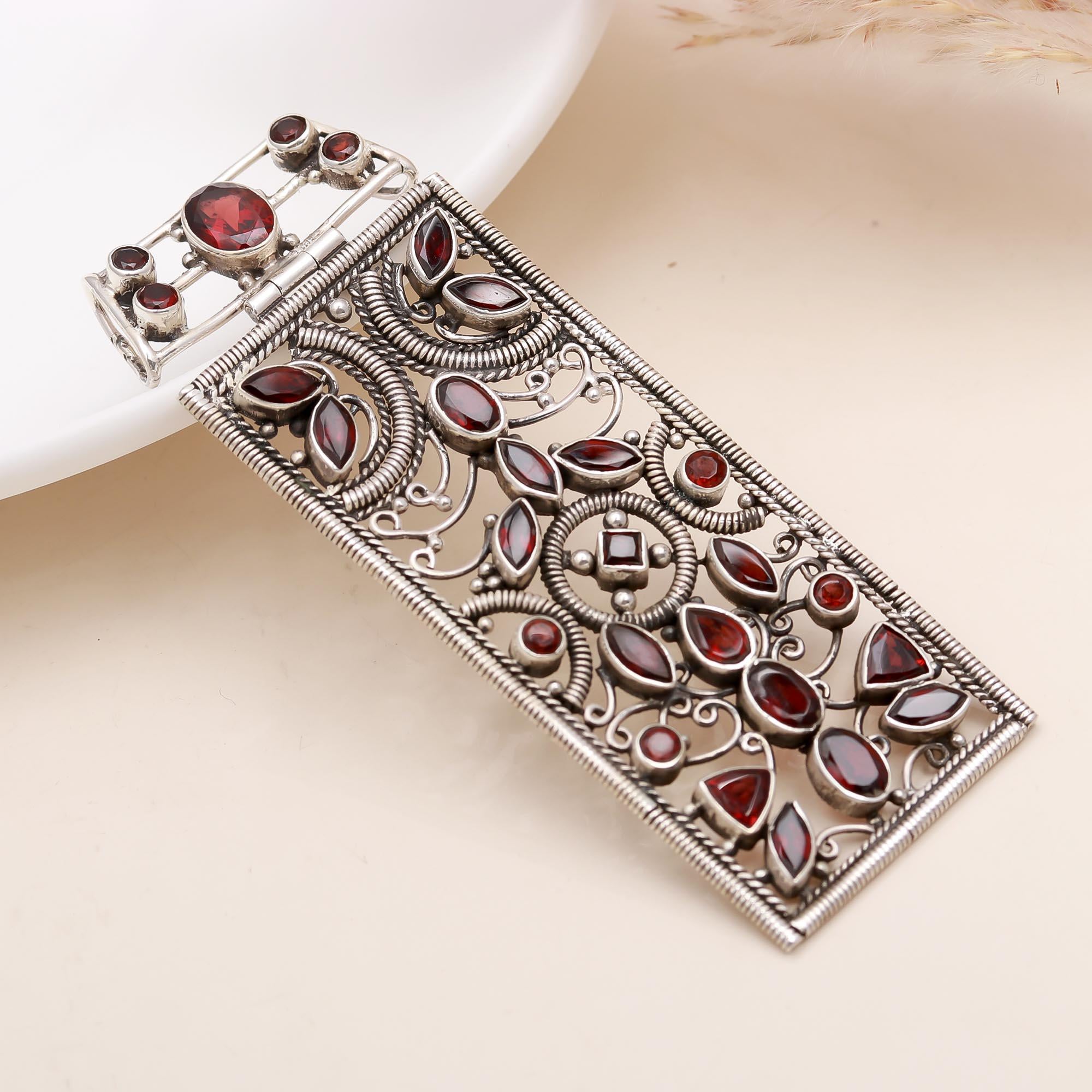 The Crimson Tapestry: Vintage Style Sterling Silver & Garnet Pendant