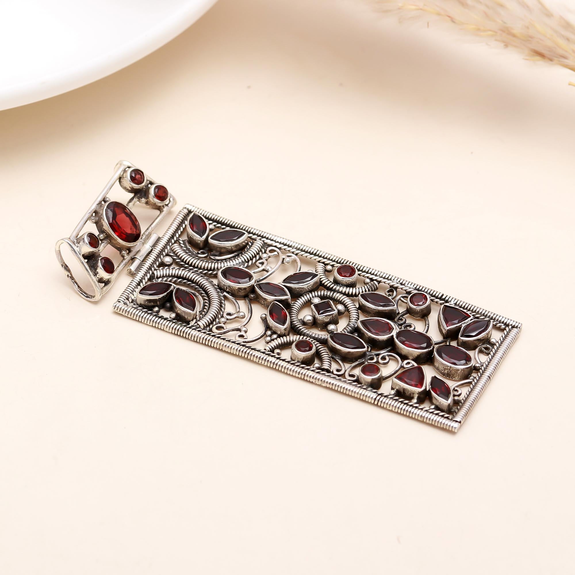 The Crimson Tapestry: Vintage Style Sterling Silver & Garnet Pendant