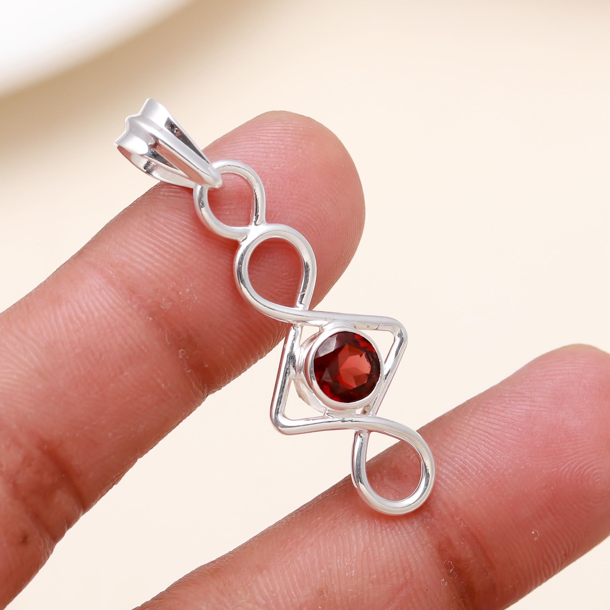 The Linear Loop: Geometric Red Garnet Infinity Drop Pendant