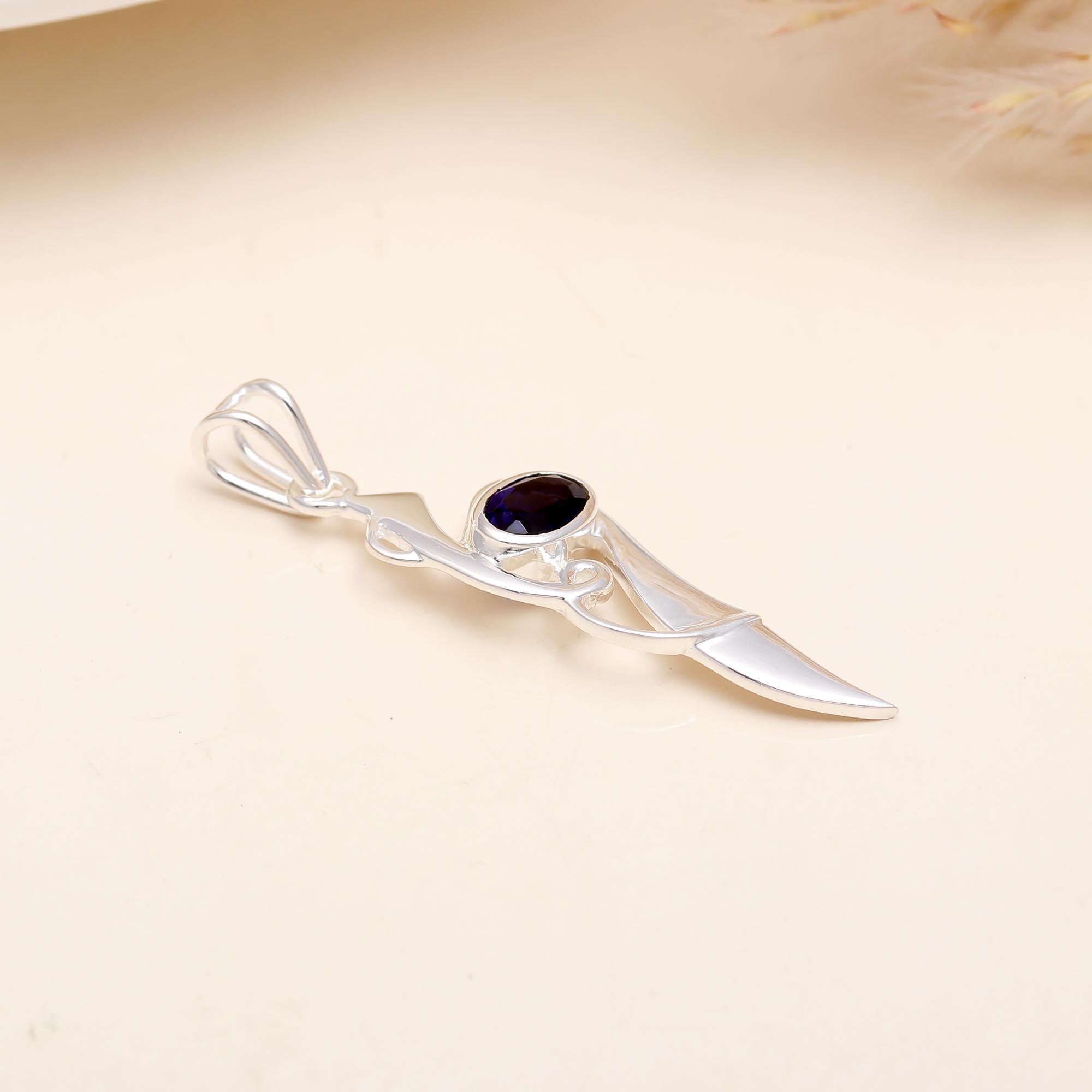 The Indigo Blade: Elongated Natural Iolite Modern Drop Pendant
