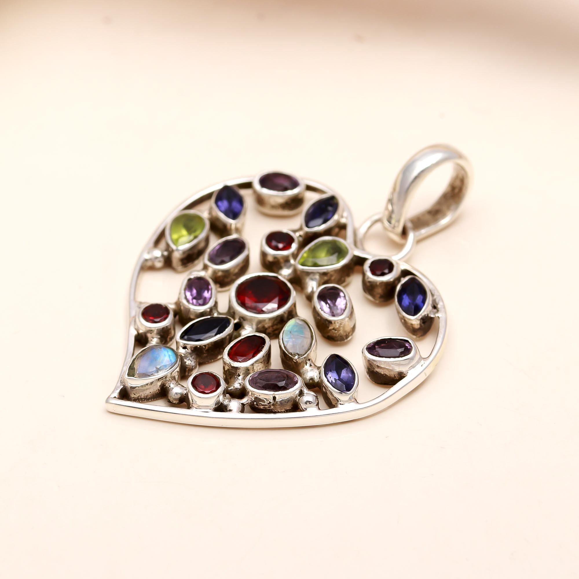 The Rainbow Heart: Multi-Gemstone Openwork Love Pendant