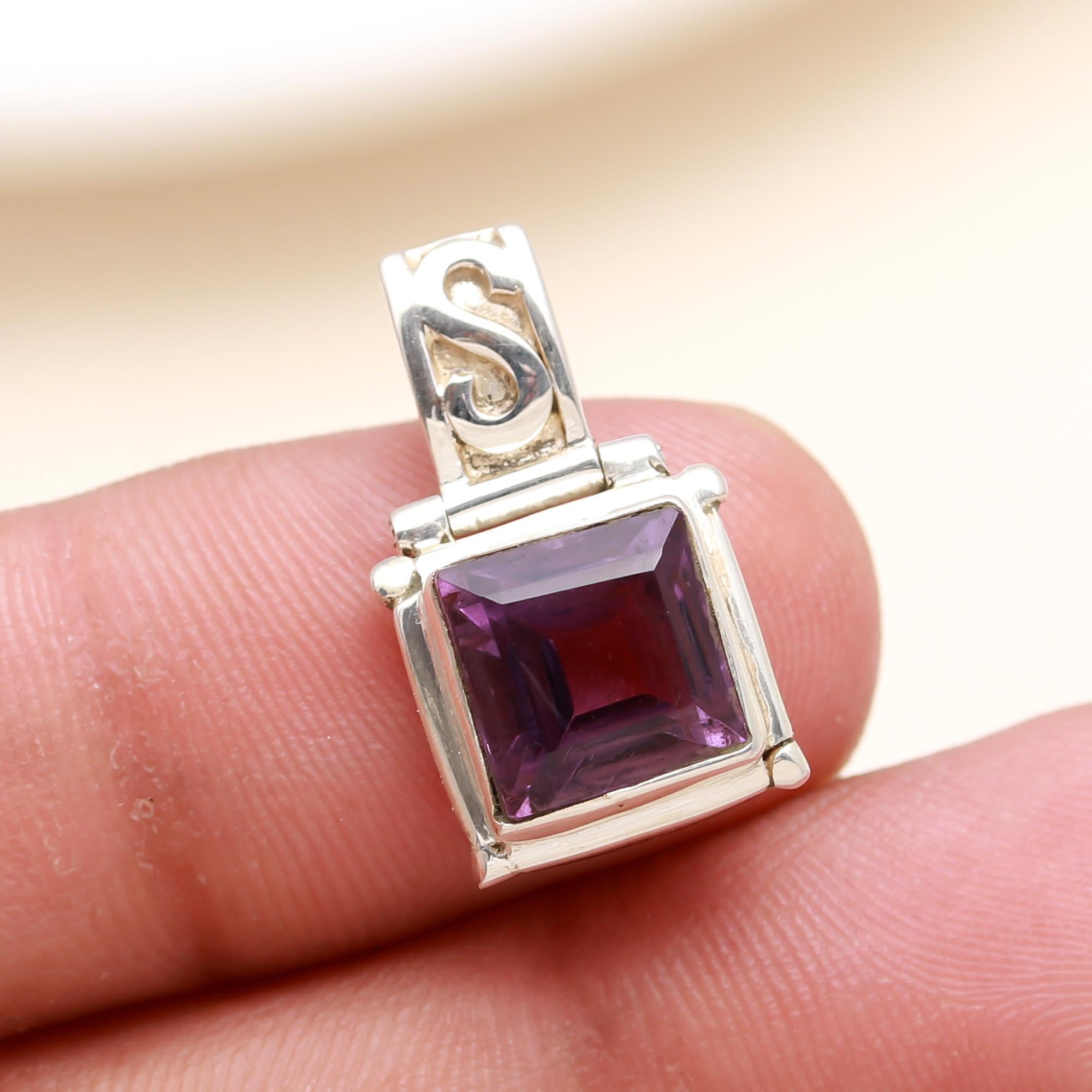 The Royal Box: Square Cut Amethyst Geometric Pendant