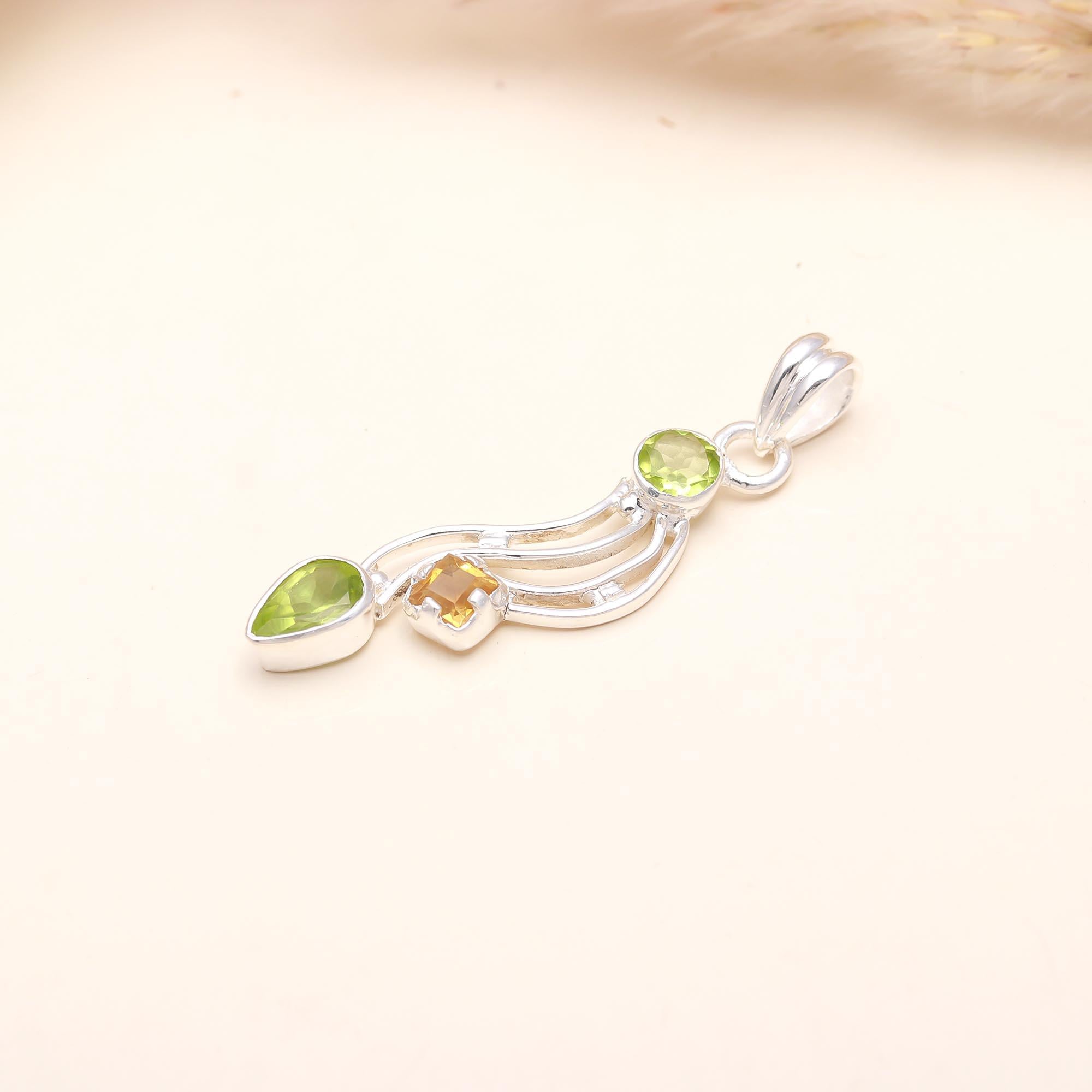 The Verdant Trio: Peridot & Citrine Silver Pendant