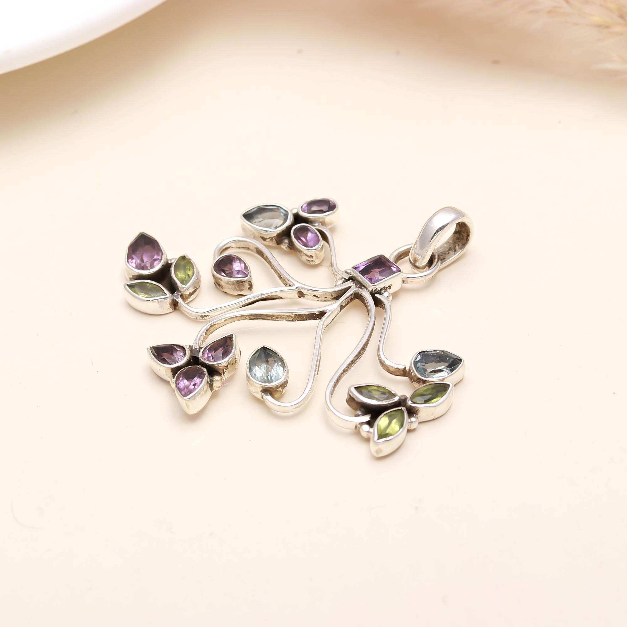 Multi Gemstone Sterling Silver Pendant