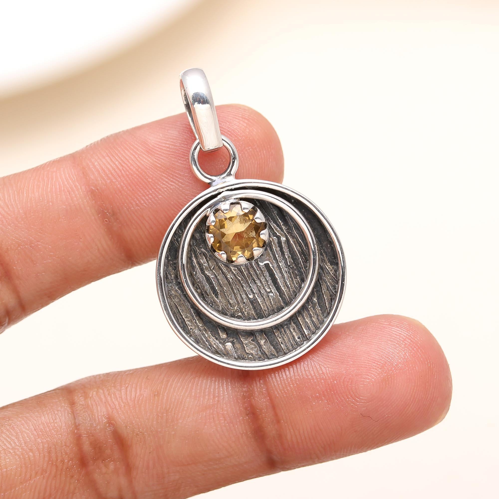 The Rustic Ripple: Textured Sterling Silver & Citrine Pendant