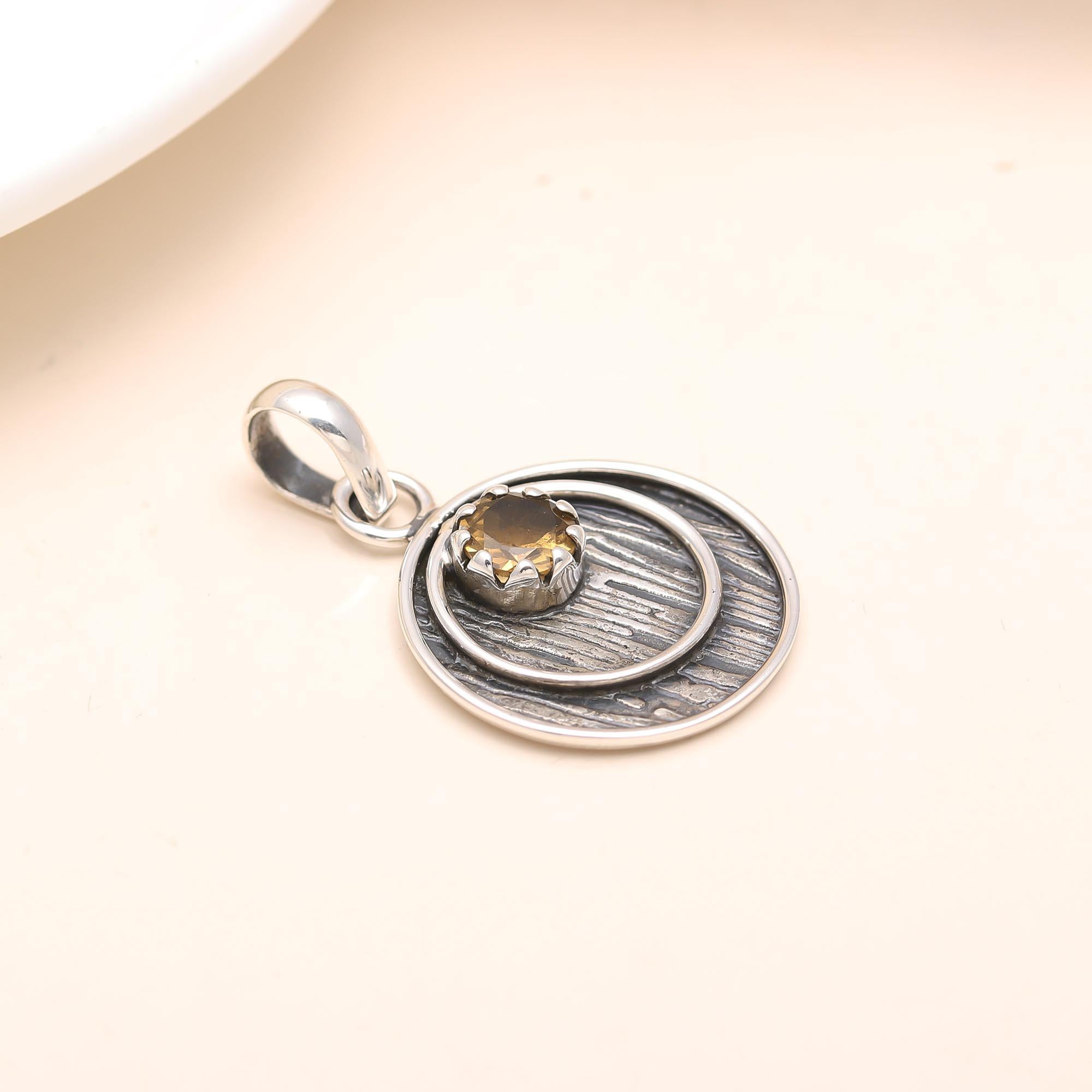 The Rustic Ripple: Textured Sterling Silver & Citrine Pendant
