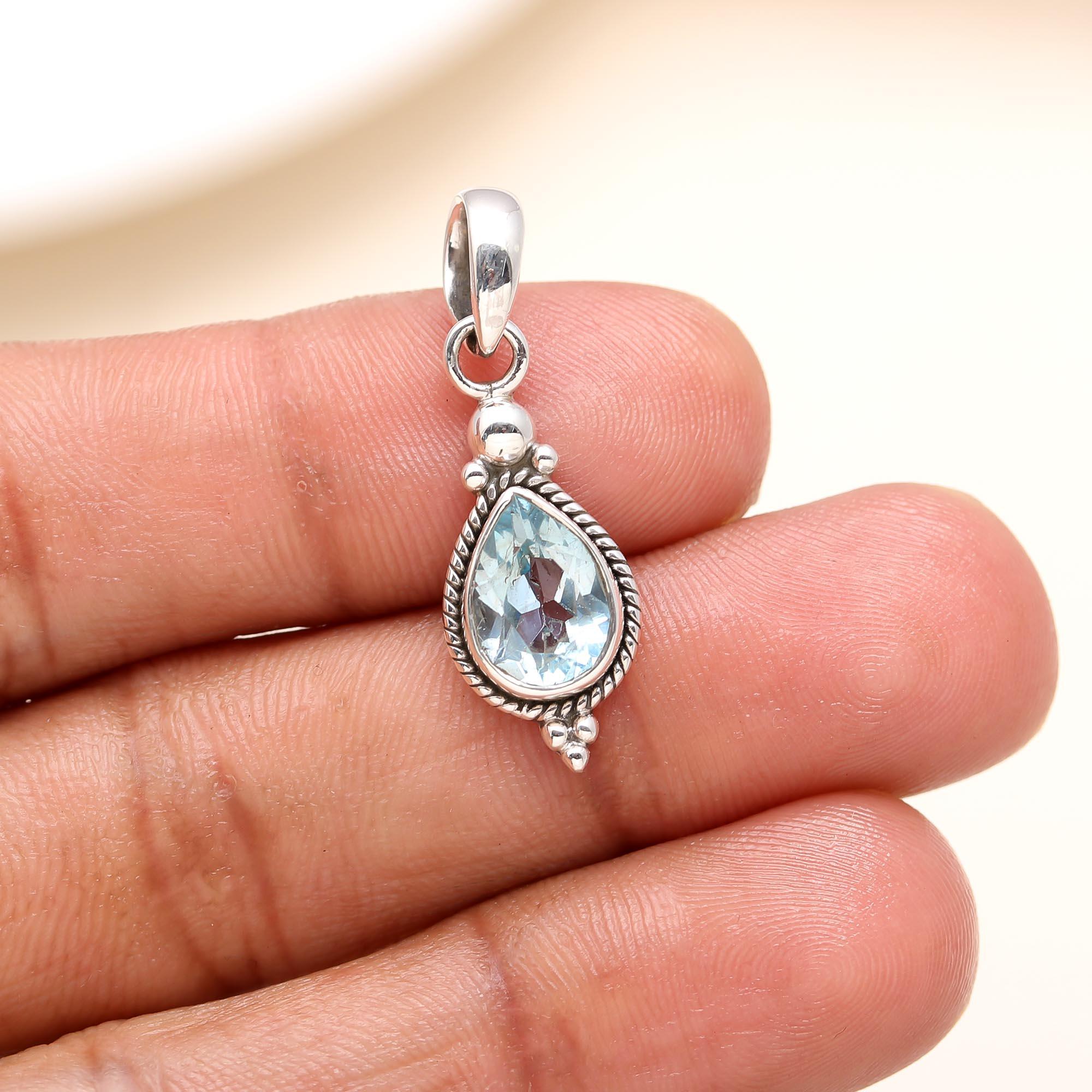 The Azure Rope: Blue Topaz & Silver Teardrop Pendant