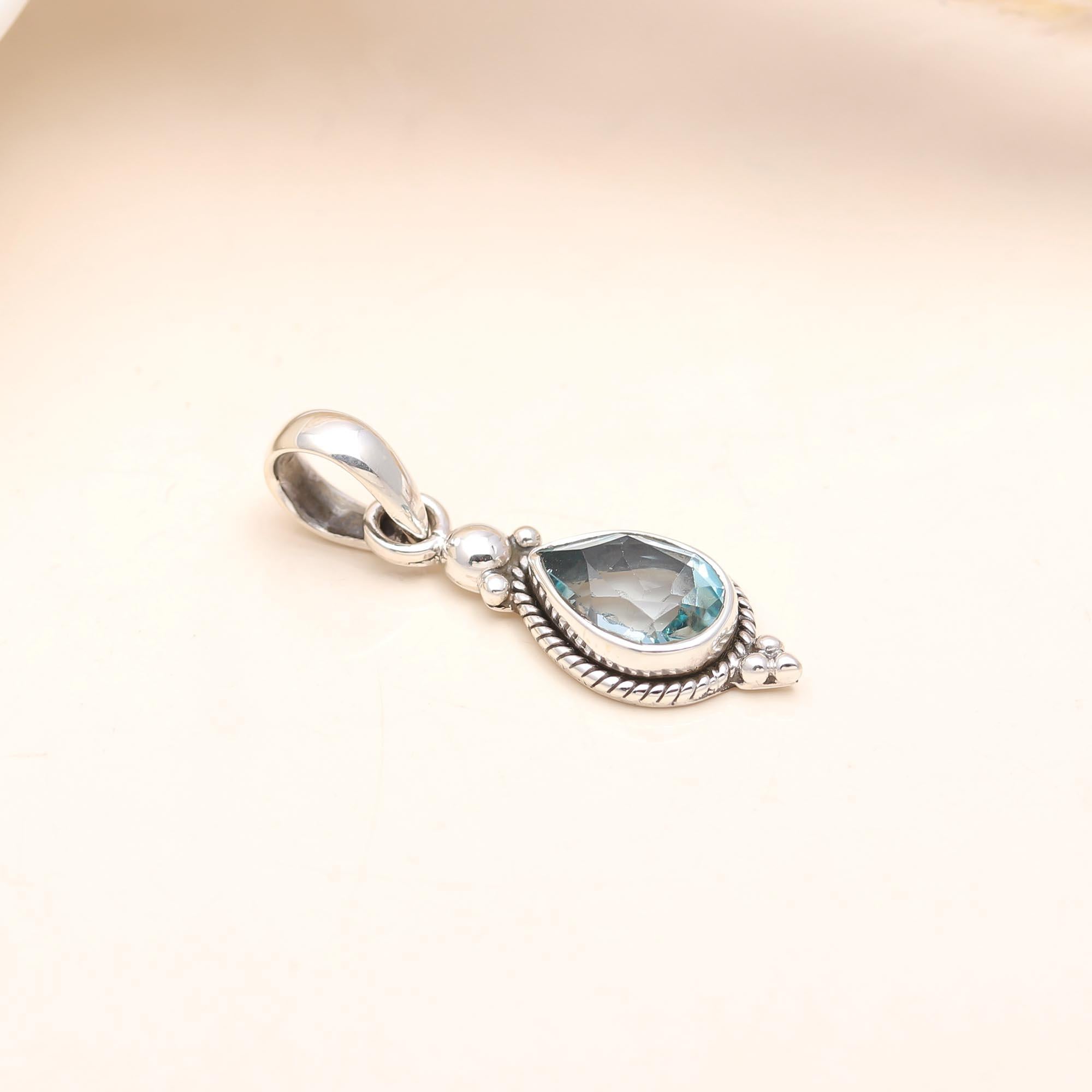 The Azure Rope: Blue Topaz & Silver Teardrop Pendant