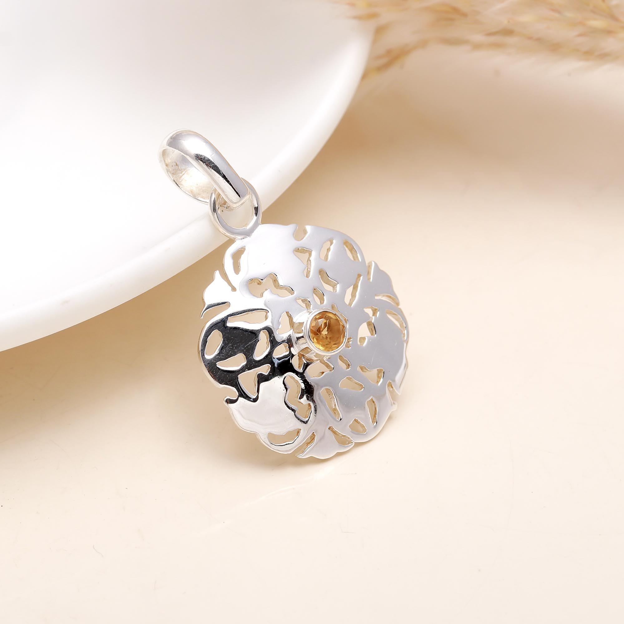 The Golden Lattice: Citrine & Organic Cutout Silver Pendant