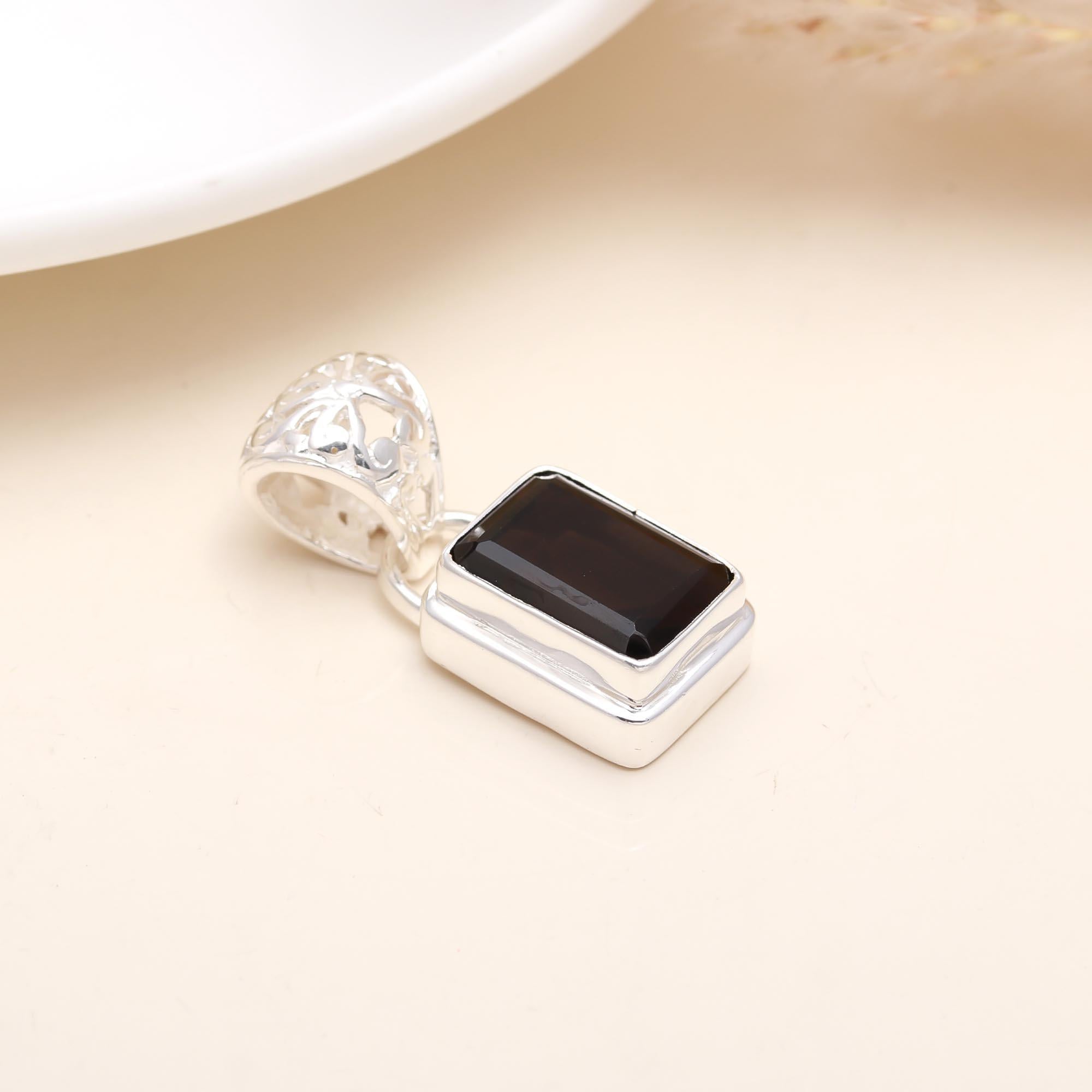 The Smoky Geometric: Rectangular Quartz & Silver Pendant