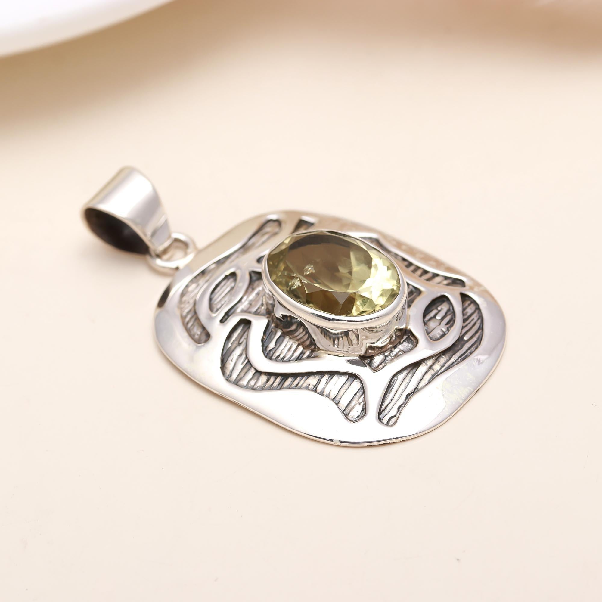 The Abstract Radiance: Lemon Quartz Sterling Silver Pendant