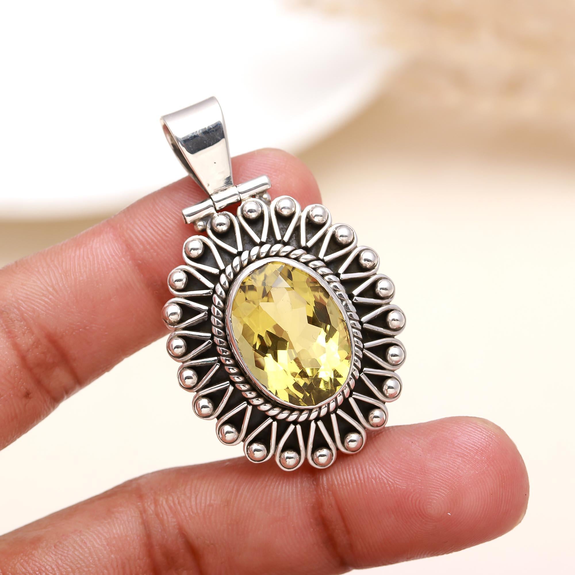 The Solar Emblem: Vintage Style Lemon Quartz Pendant