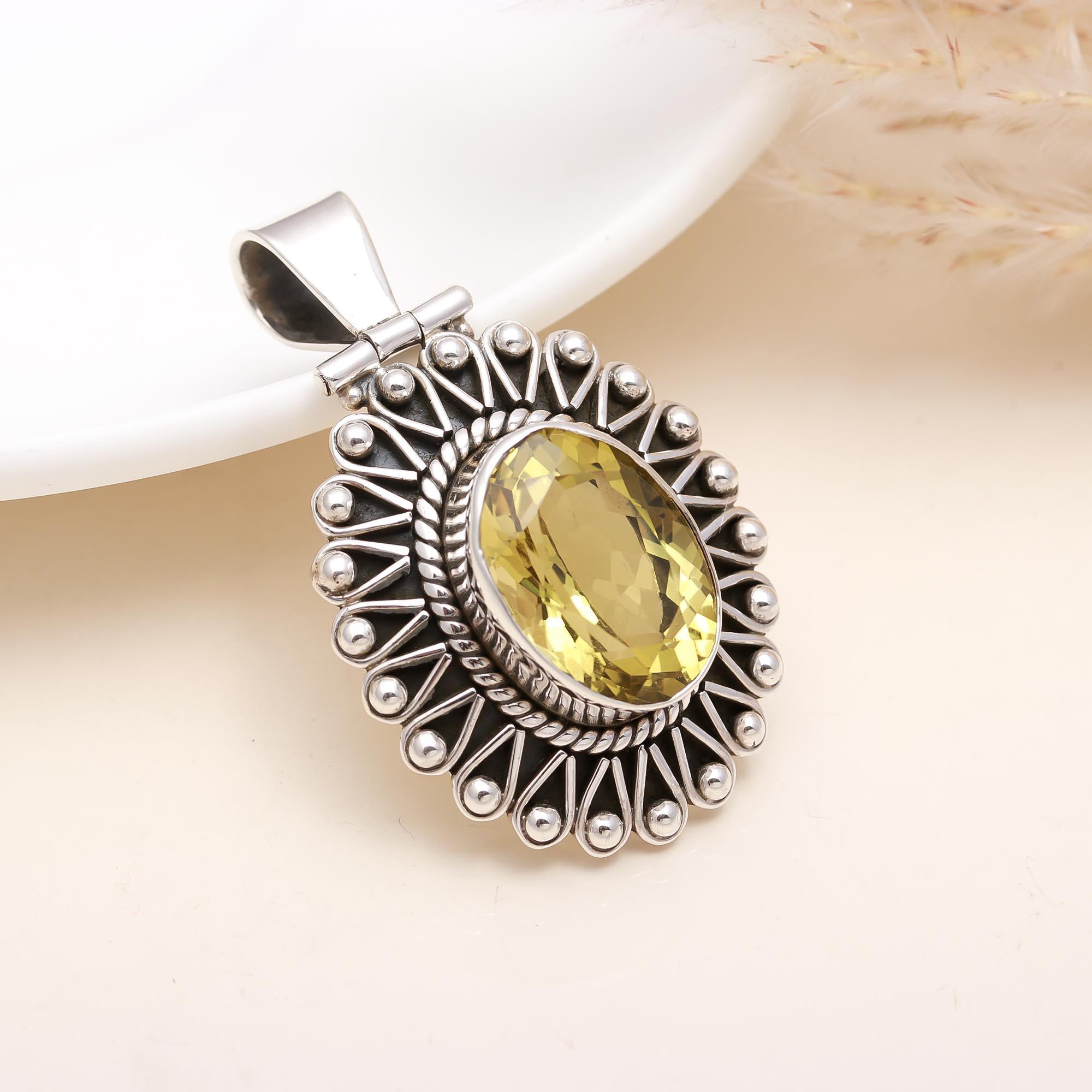 The Solar Emblem: Vintage Style Lemon Quartz Pendant