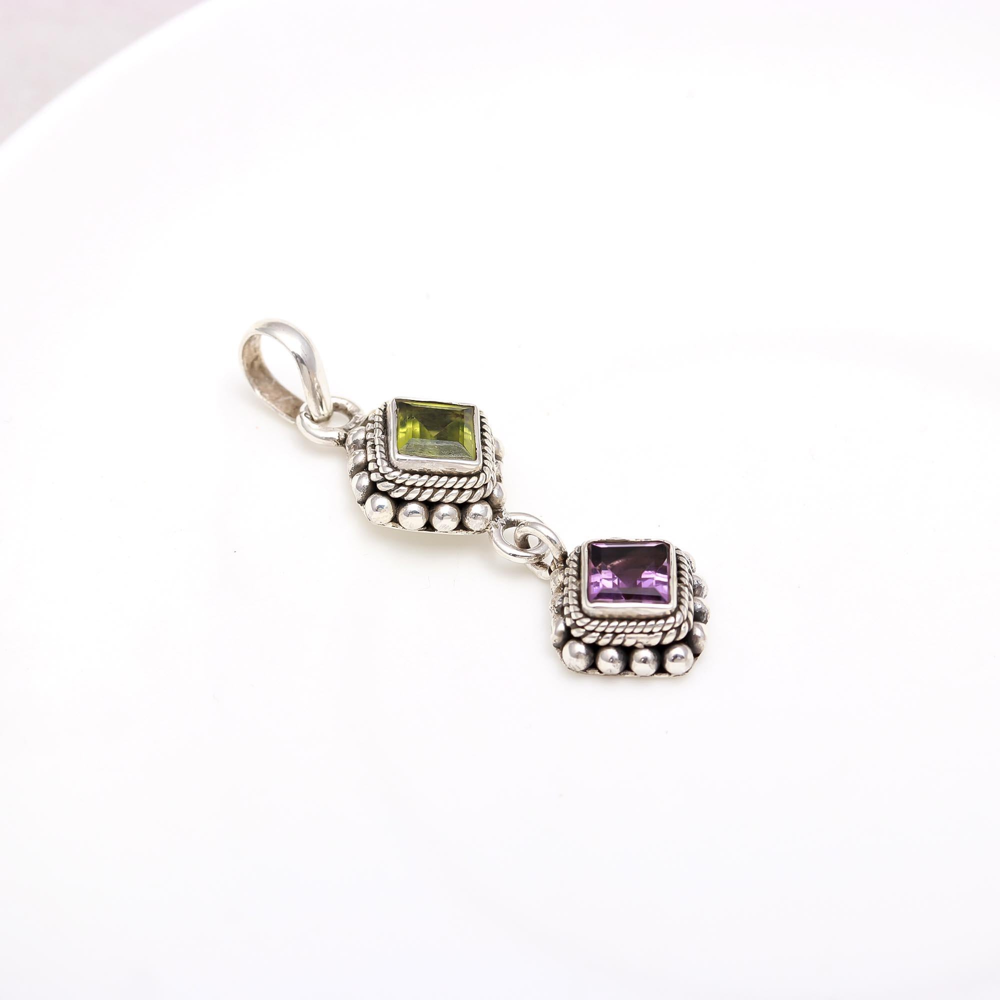 The Duo Harmony: Peridot & Amethyst Geometric Pendant