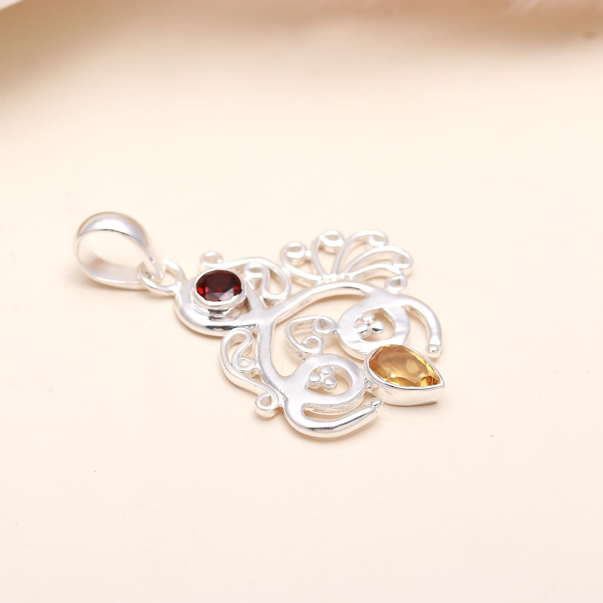 The Artistic Swirl: Garnet & Citrine Sterling Silver Pendant