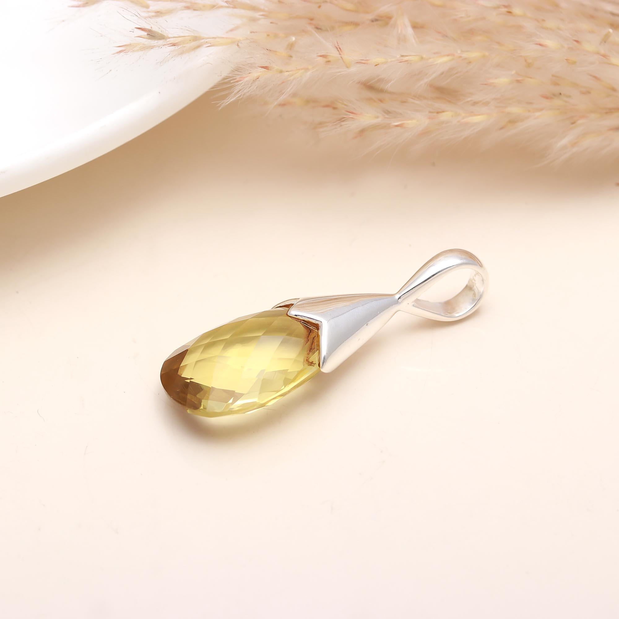 The Solar Tear: Lemon Quartz Sterling Silver Drop Pendant