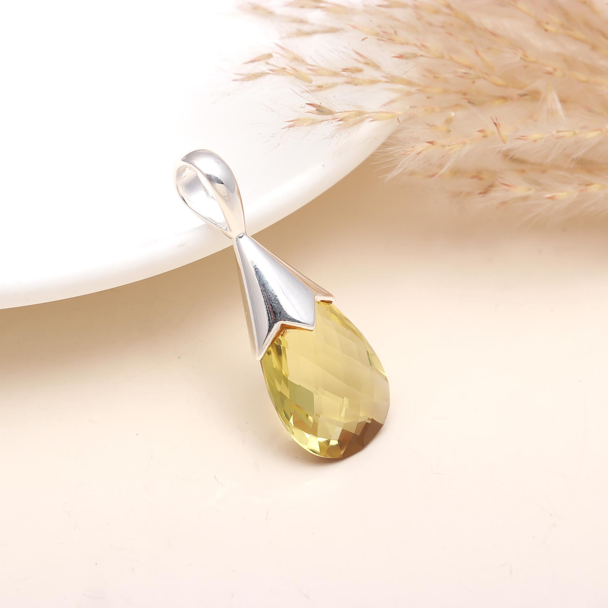 The Solar Tear: Lemon Quartz Sterling Silver Drop Pendant