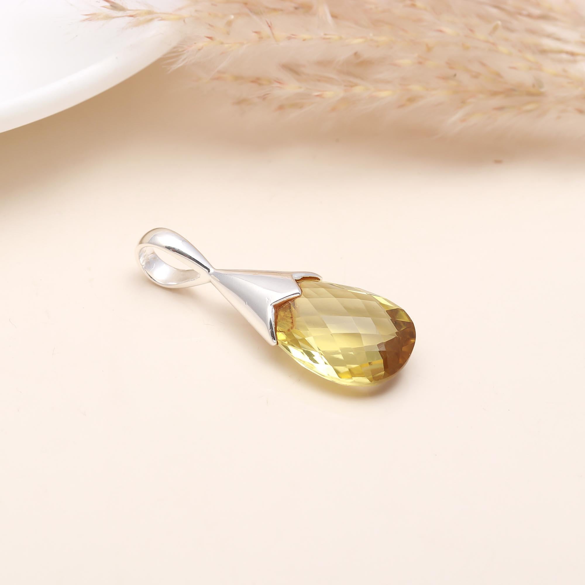 The Solar Tear: Lemon Quartz Sterling Silver Drop Pendant