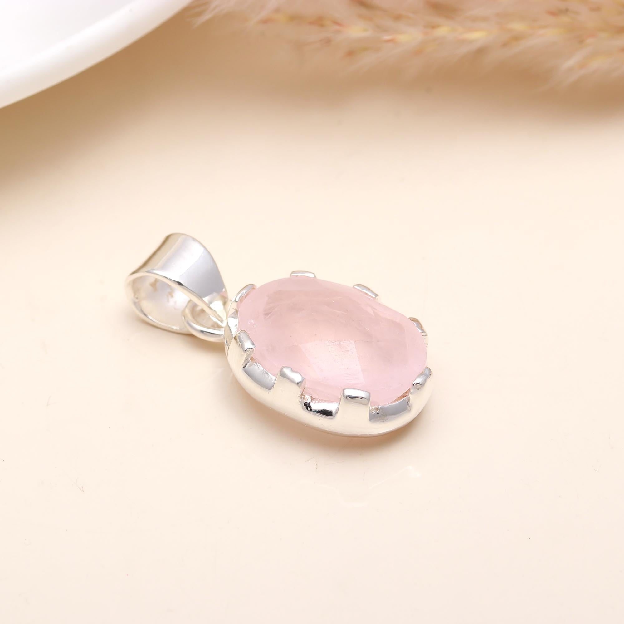 The Blushing Oval: Natural Rose Quartz Solitaire Pendant