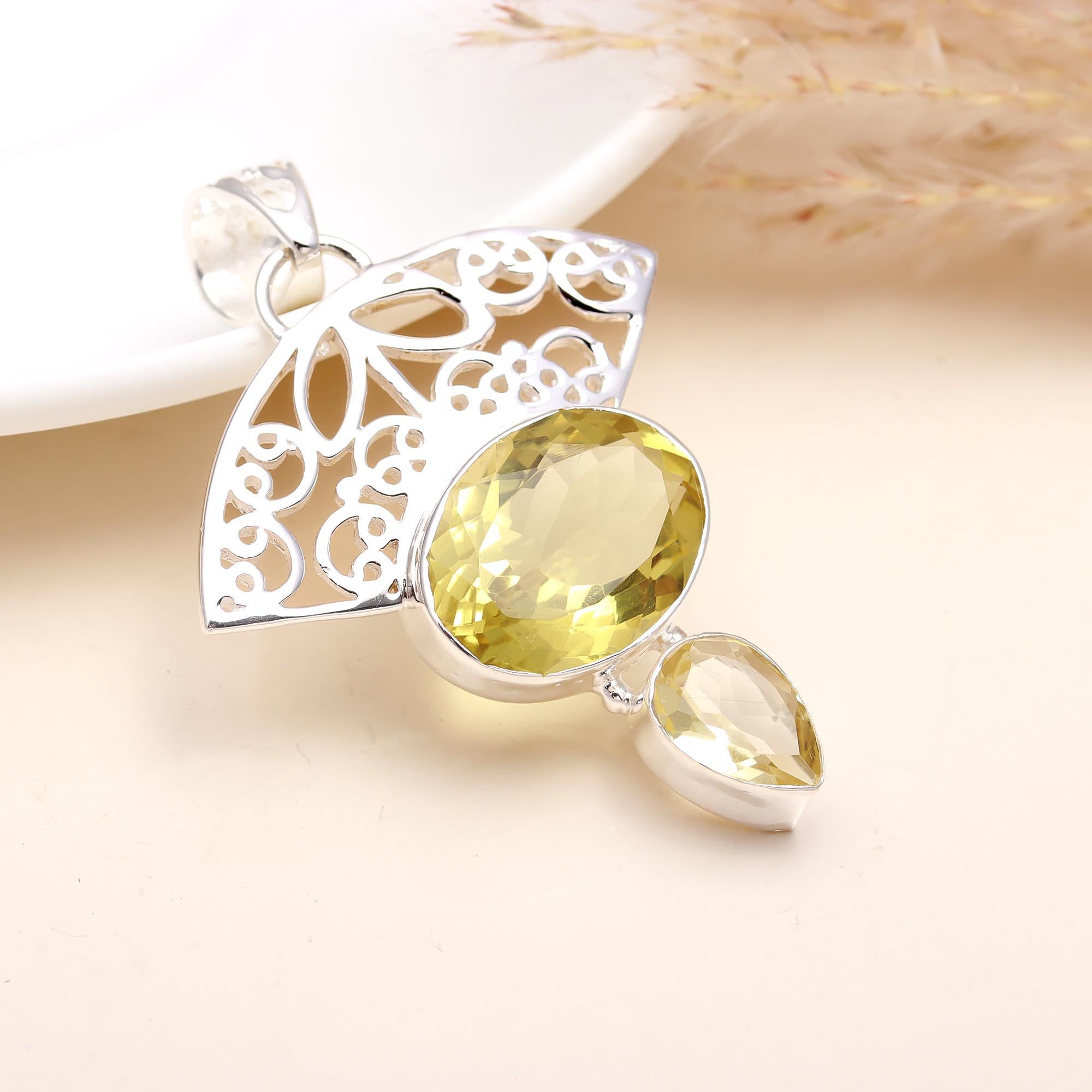 The Solar Fan: Art Deco Lemon Quartz Sterling Silver Pendant