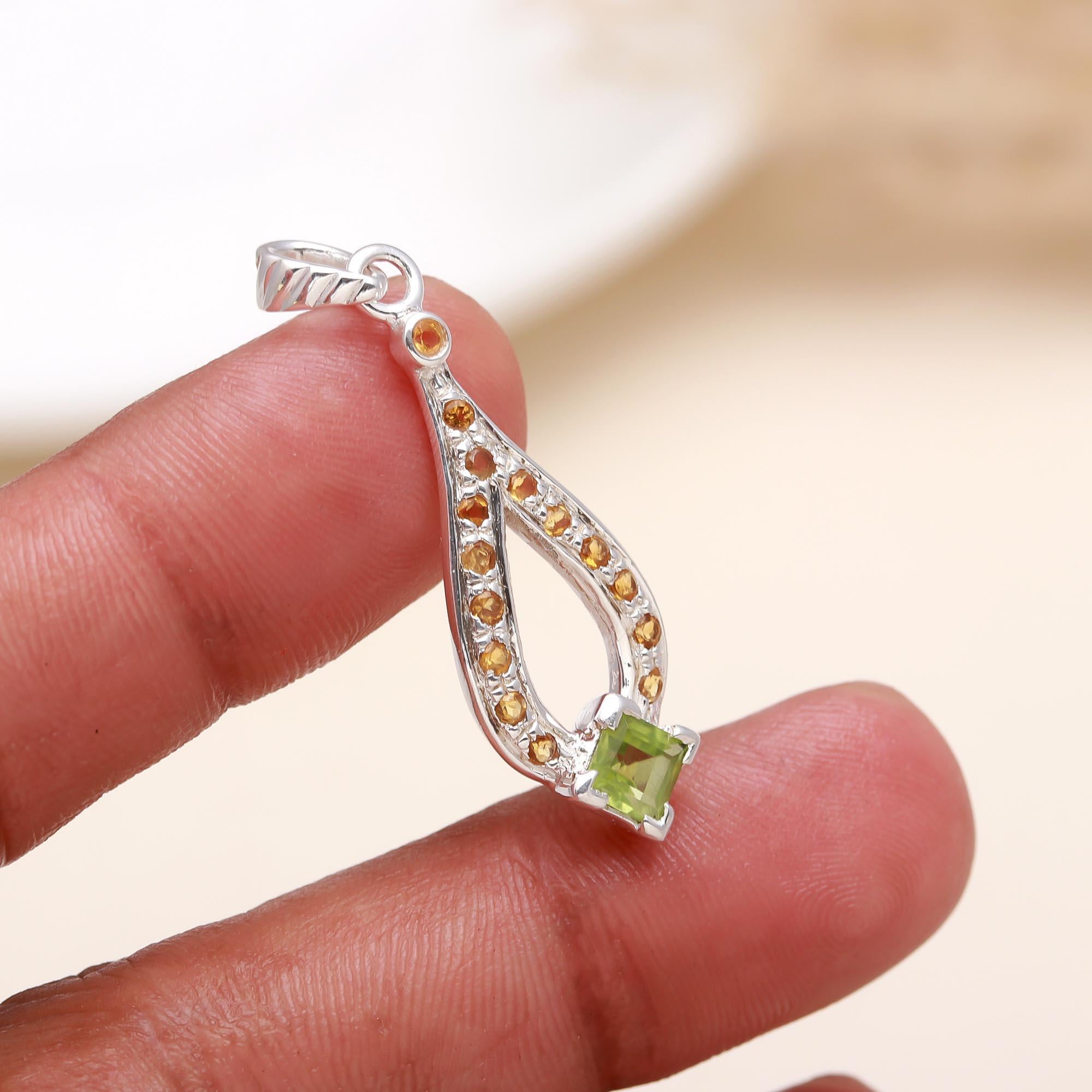 The Citrus Drop: Peridot & Citrine Sterling Silver Pendant