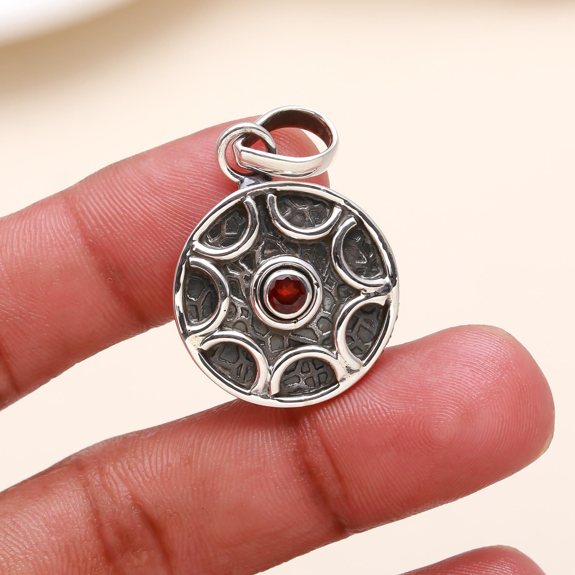 The Celtic Wheel: Oxidized Sterling Silver & Garnet Medallion