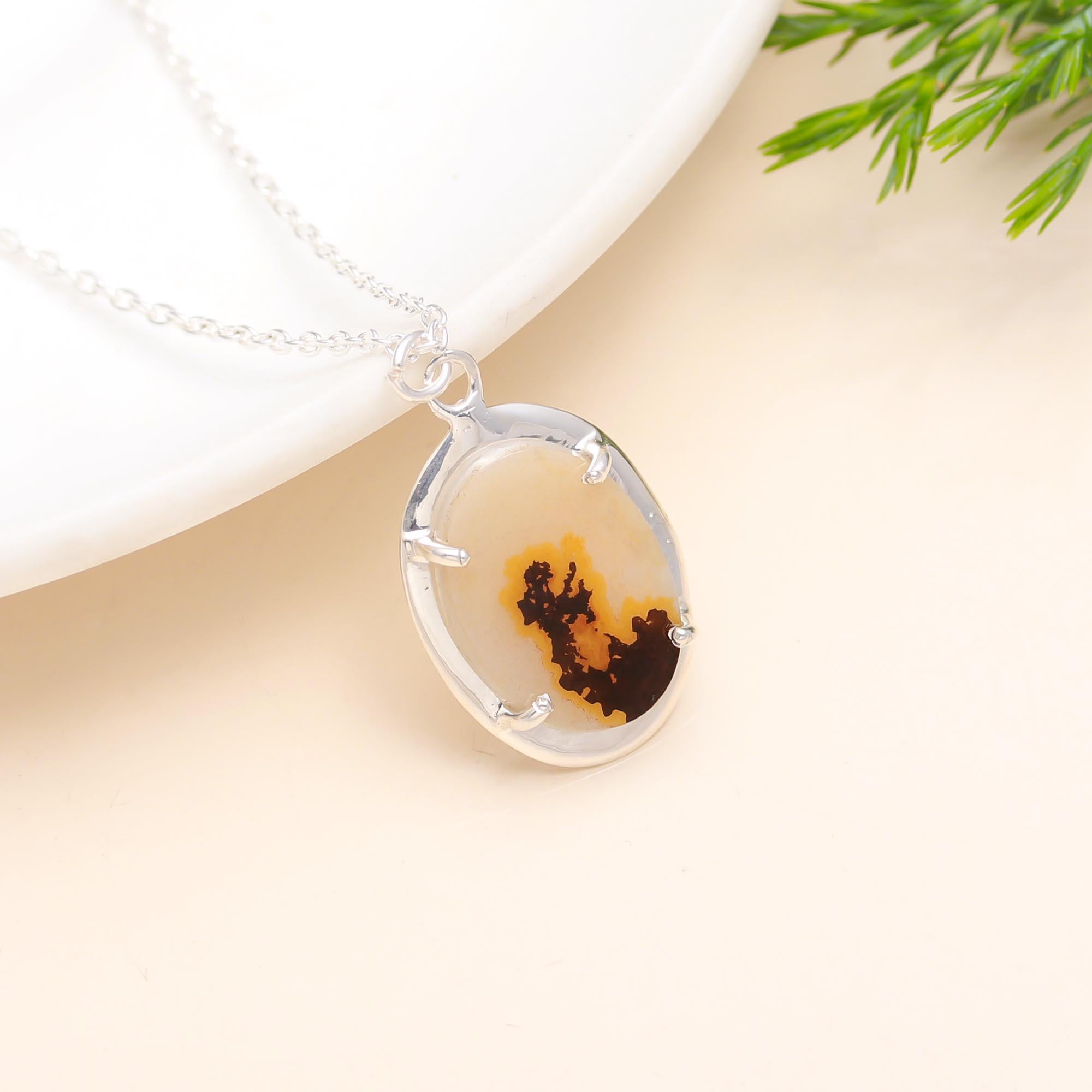 925 Silver Dendritic Agate Pendant Necklace