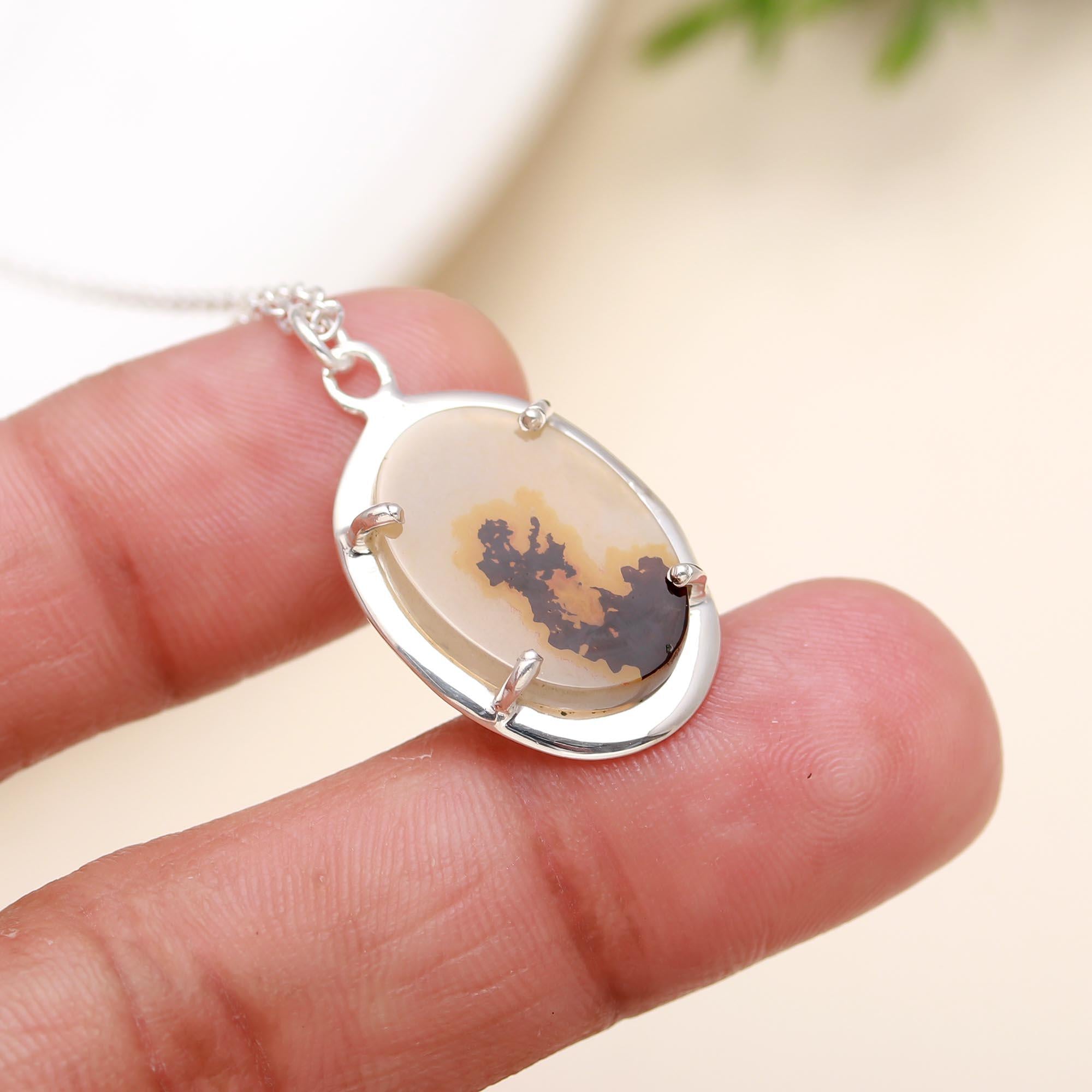925 Silver Dendritic Agate Pendant Necklace