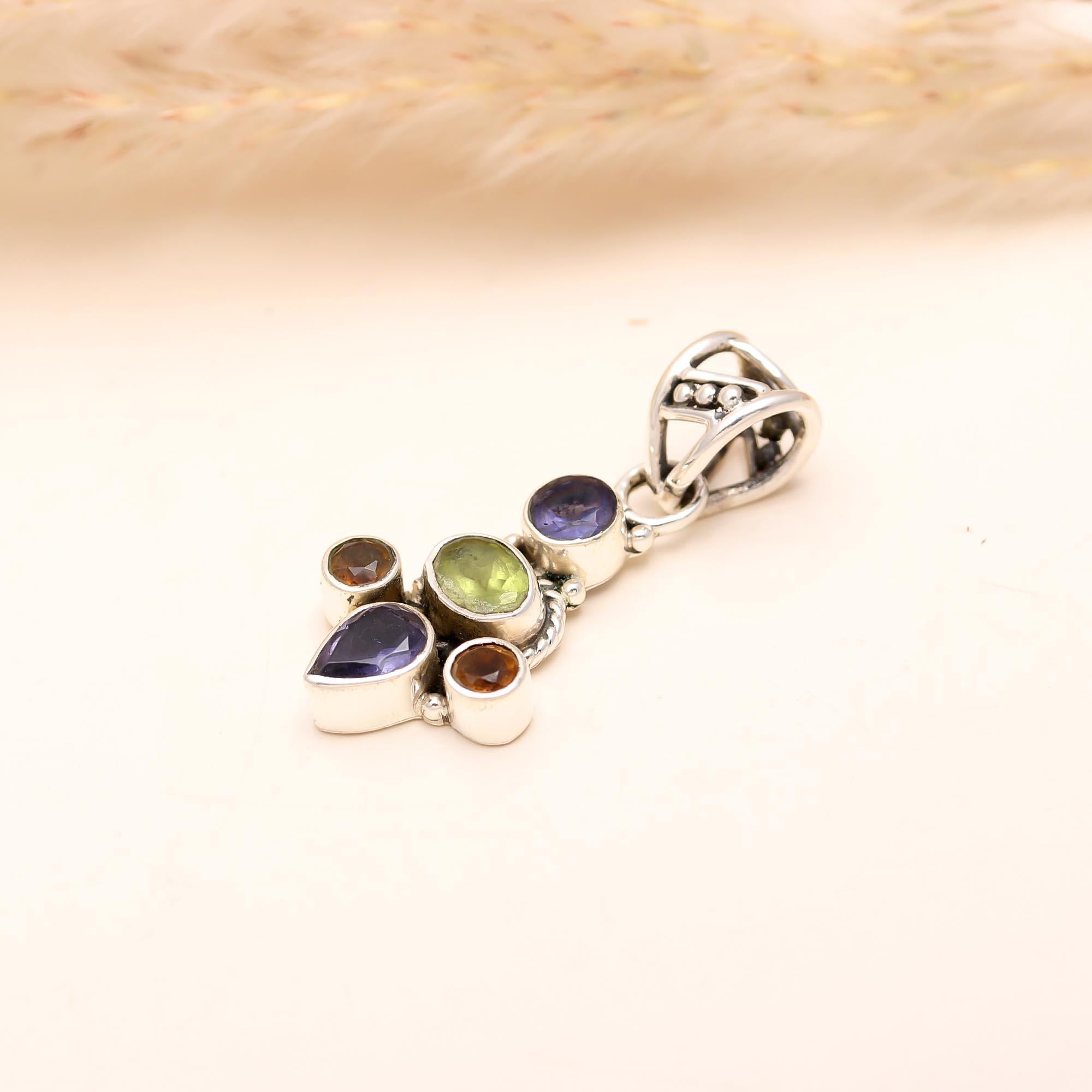 The Elemental Harmony: Iolite, Peridot & Citrine Pendant