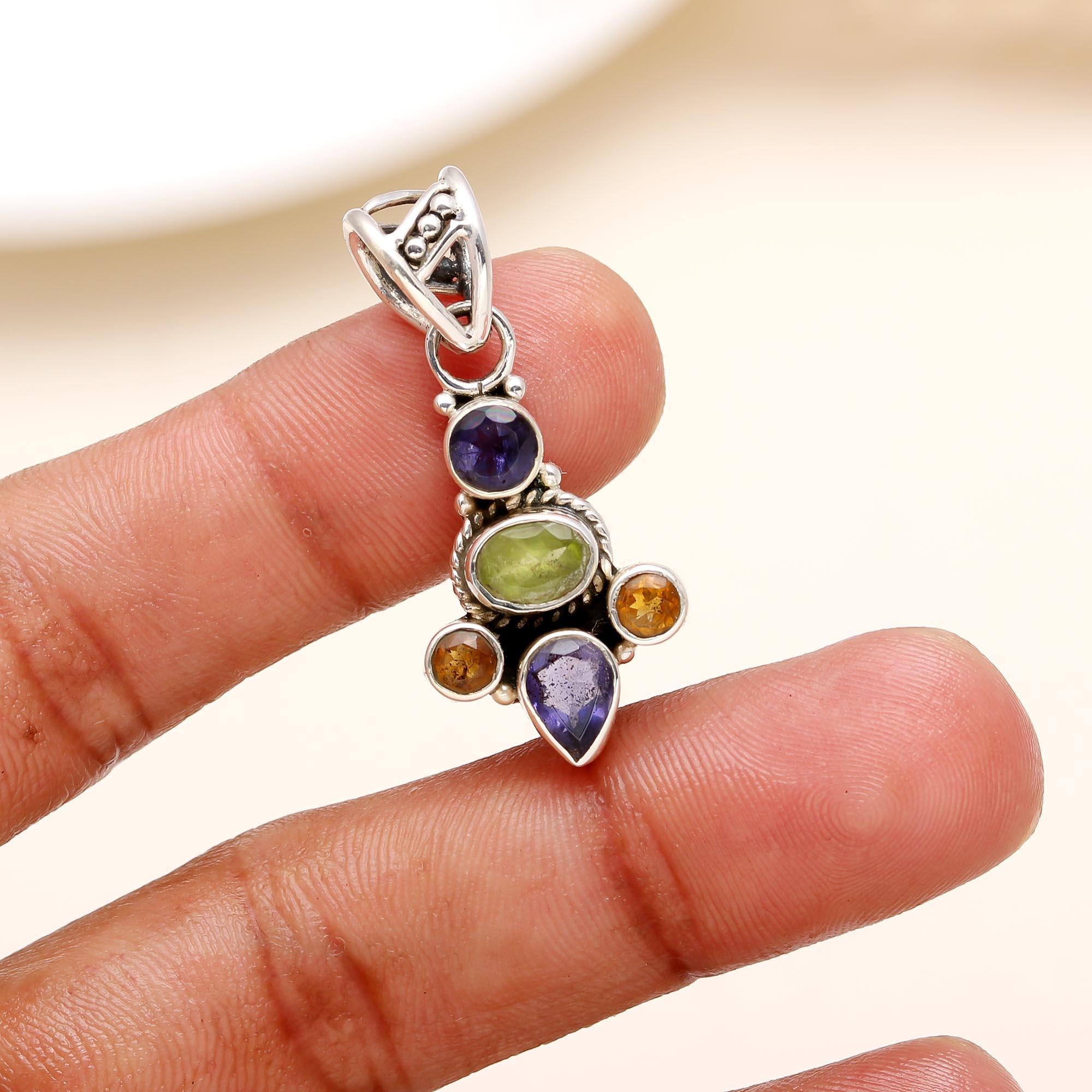 The Elemental Harmony: Iolite, Peridot & Citrine Pendant