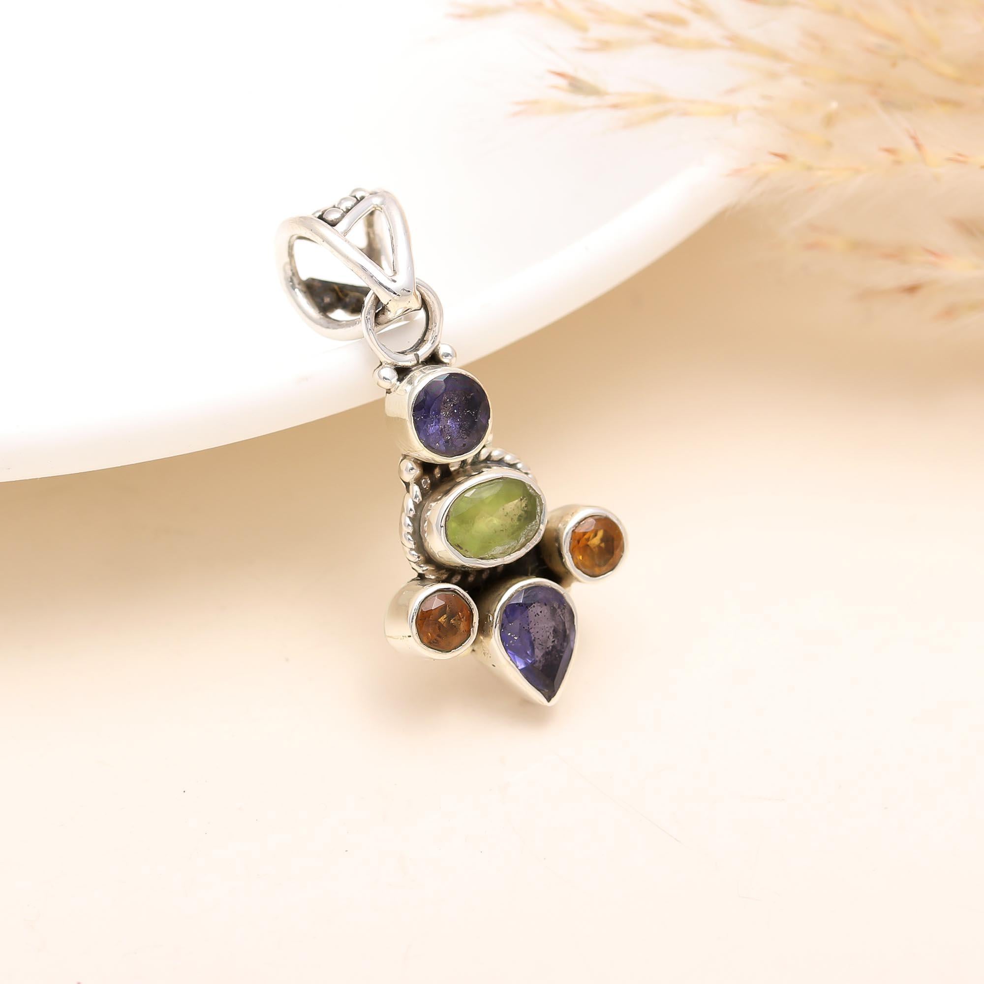 The Elemental Harmony: Iolite, Peridot & Citrine Pendant