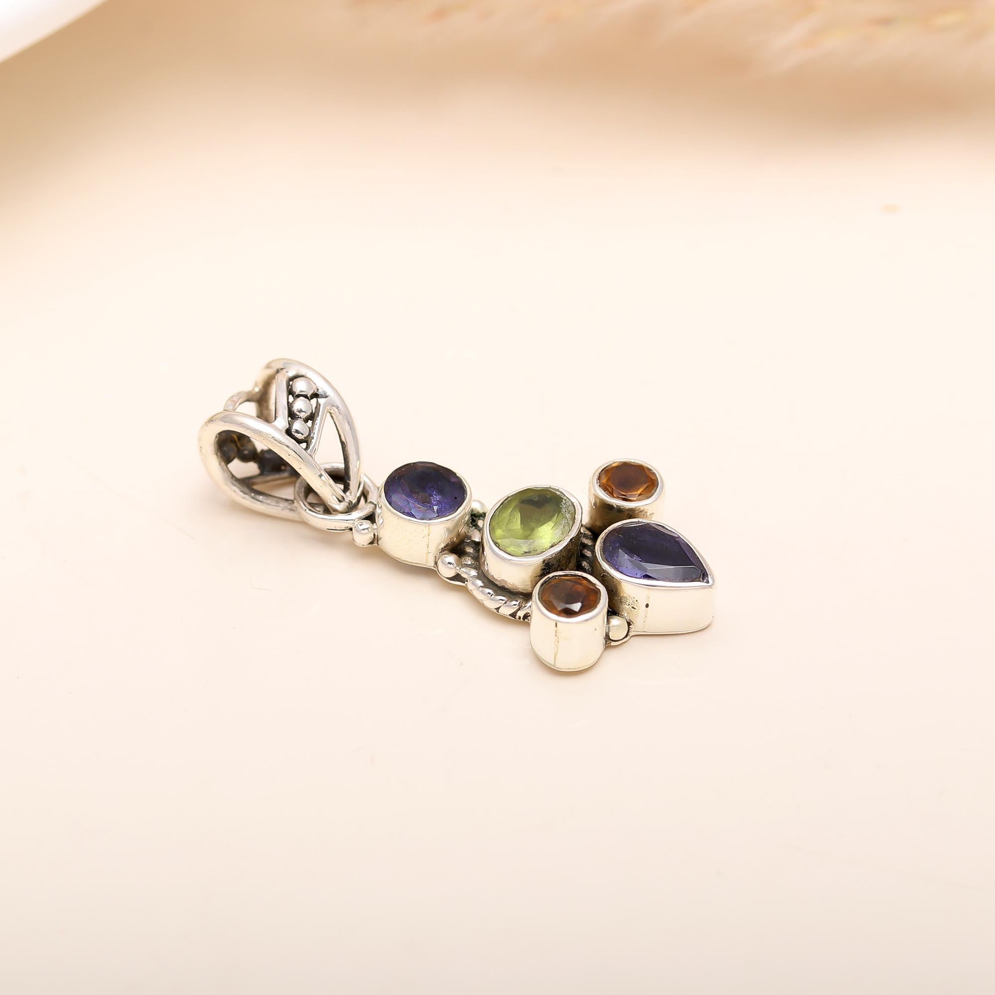 The Elemental Harmony: Iolite, Peridot & Citrine Pendant